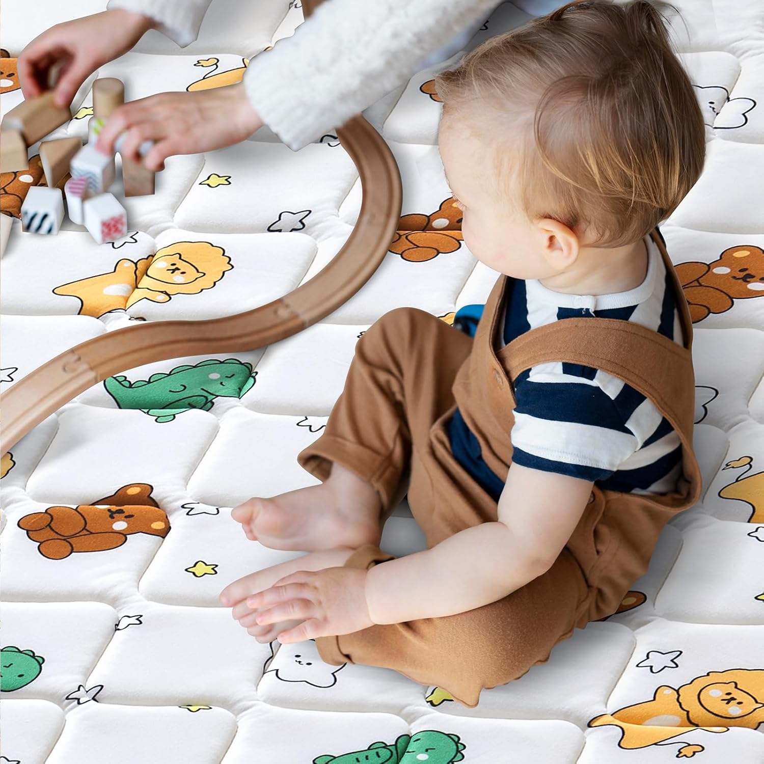 Tapete de juego de espuma prémium para bebé, 36 x 36 pulgadas, plegable y lavable a máquina, tapete de juego grueso y suave para bebé, tapete de