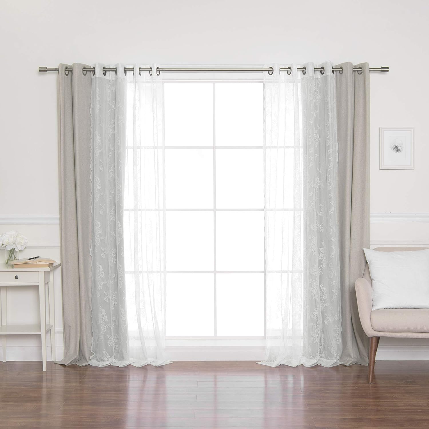 Best Home Fashion uMIXm Rose Sheers & Total Blackout Mix & Match Cortinas – Natural – 52 pulgadas de ancho x 84 pulgadas de largo