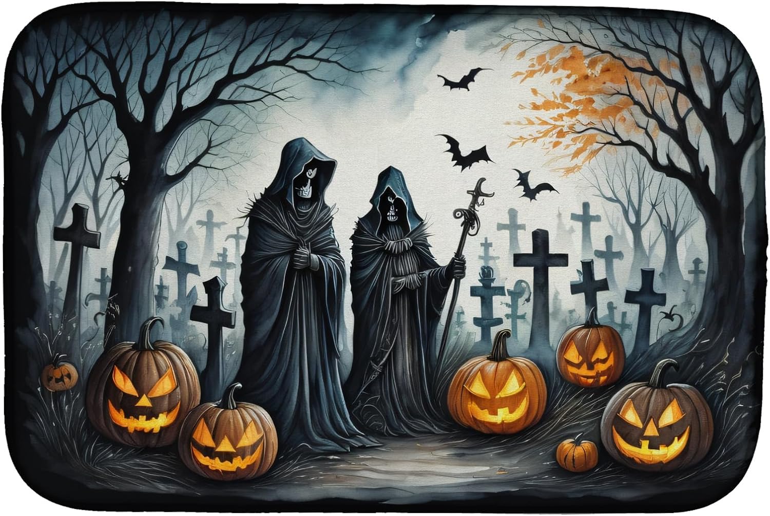 Caroline’s Treasures DAC2276DDM The Grim Reaper Spooky – Tapete de secado de platos de Halloween absorbente para encimera de cocina, tapete