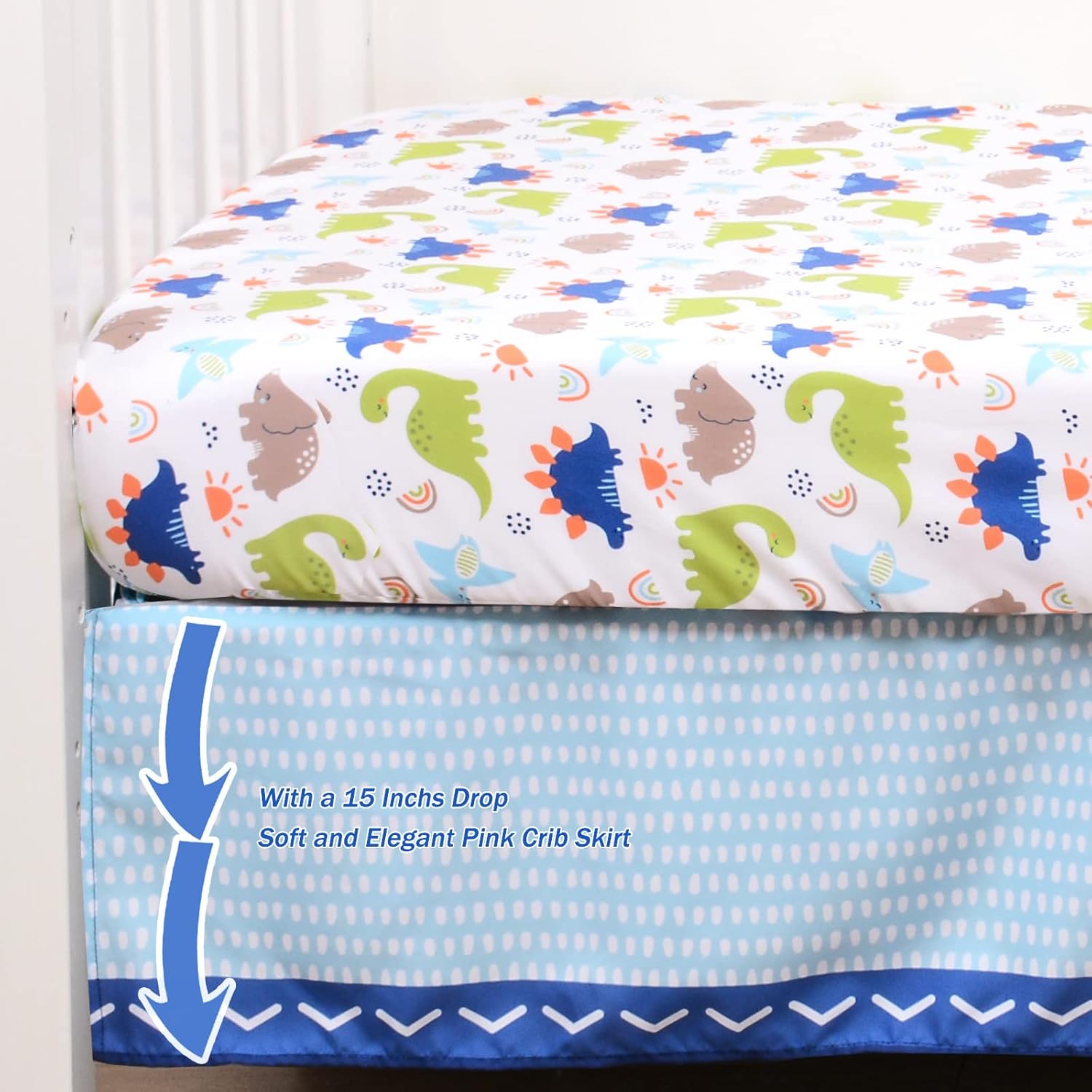 Juego de ropa de cama para cuna para niños, juego de cama de 3 piezas de dinosaurio de tamaño estándar, incluye edredón de cama de bebé, sábana