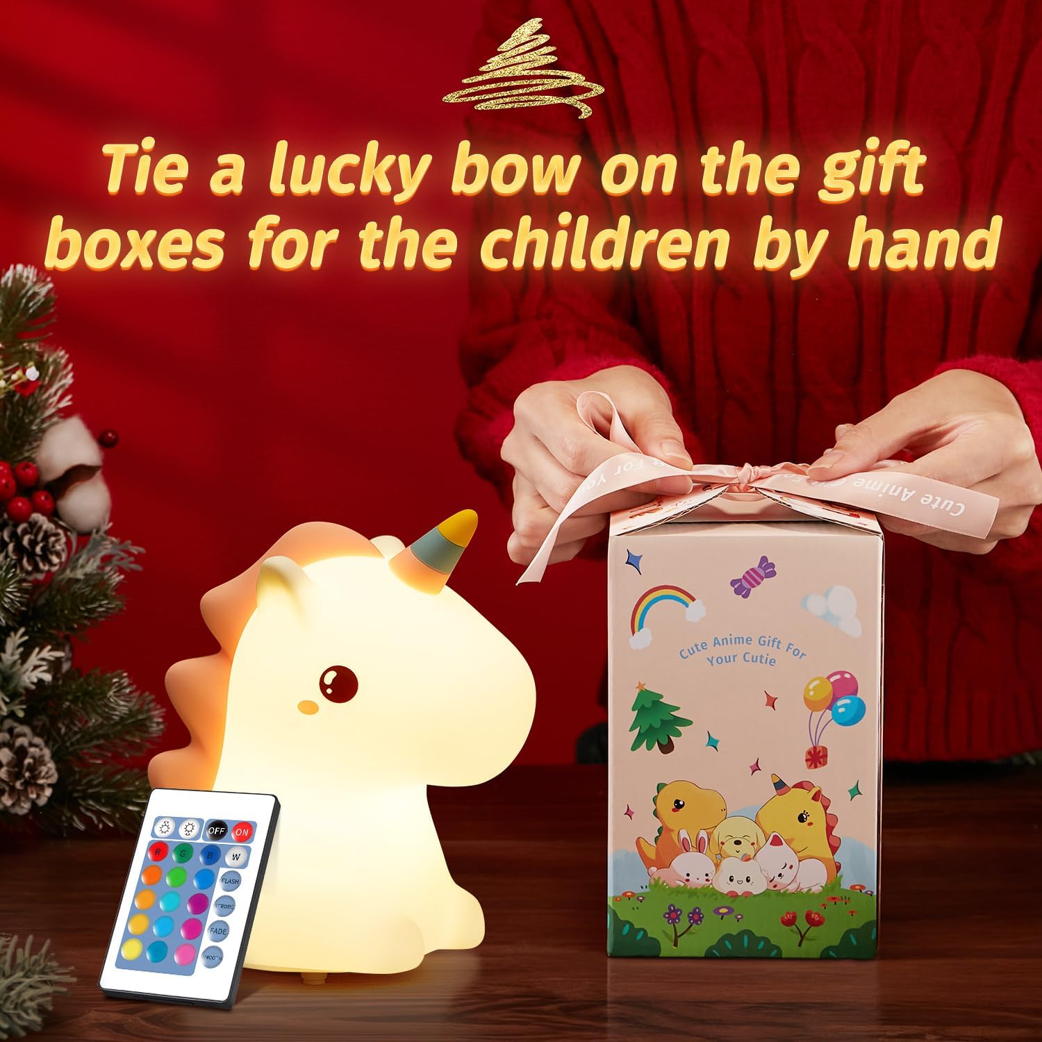 One Fire Regalos de unicornios para niñasLuz nocturna de unicornio para niños, 16 colores y luz nocturna de bebé con control remoto, lámpara de