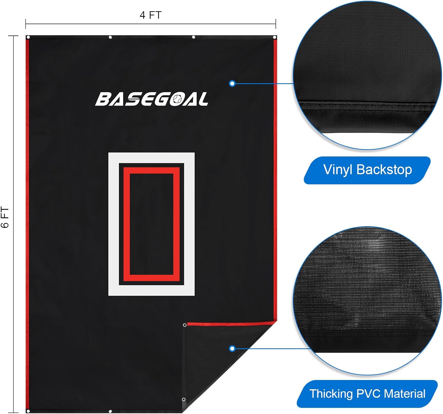 Respaldo de vinilo de 4 x 6 pies, respaldo de béisbol, jaula de bateo con zona de ataque e imagen de receptor para béisbol, sóftbol y protector de