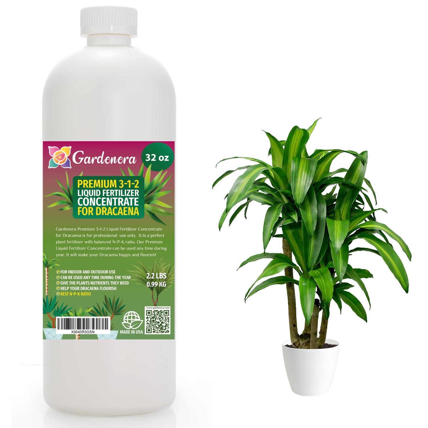 Gardenera – Fertilizante líquido prémium para plantas de Dracaena – Concentrado 3-1-2 para plantas y flores de interior  Alimento orgánico para