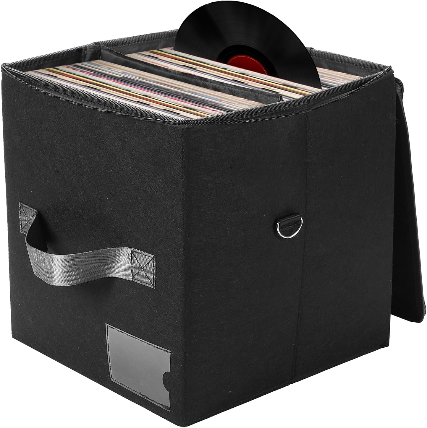 Rasugarlary Caja de almacenamiento de discos de vinilo con capacidad para más de 50 discos con tapa para proteger álbumes, organizador de