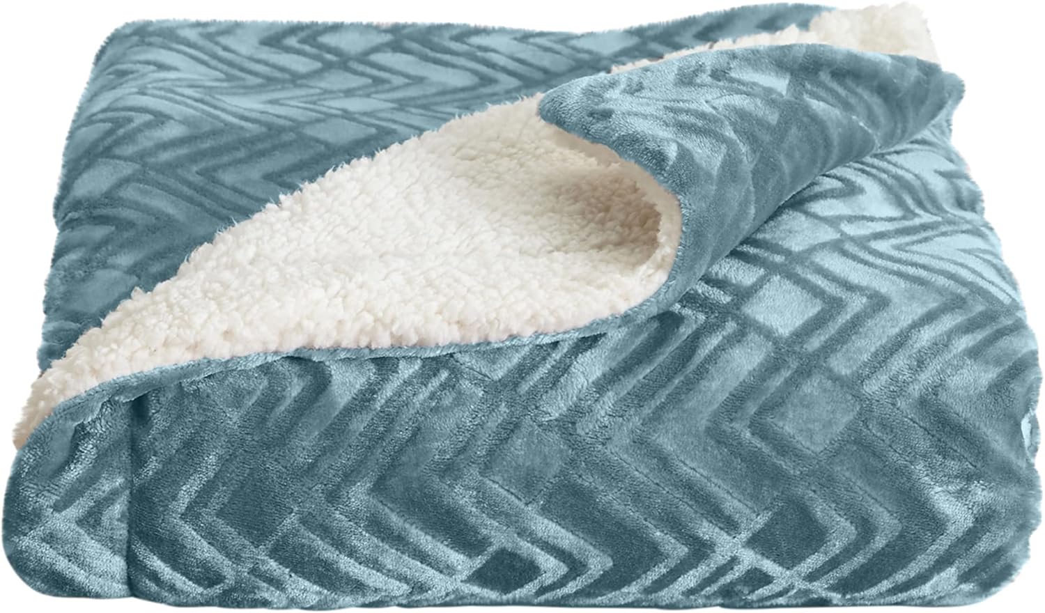 Manta reversible de Sherpa y vellón aterciopelado. Manta para la cama de vellón suave, cálida y acogedora. Colección Cielo. (Full  Queen, azul Surf)