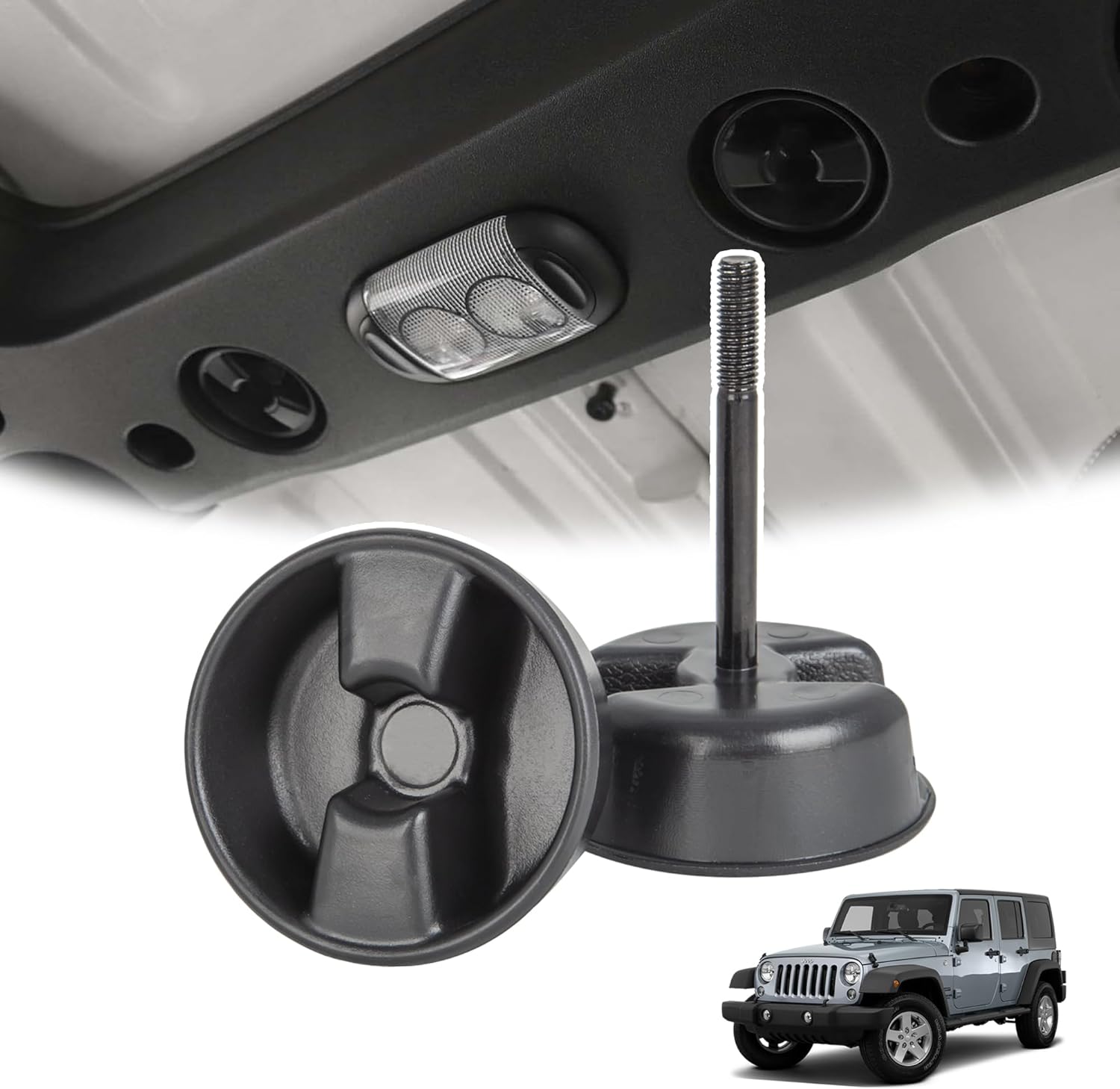 Mango de hardware, 2 piezas de perillas de tornillo de montaje negras para Jeep Wrangler JK JKU Hardtop 2007-2018 ABS y material de metal