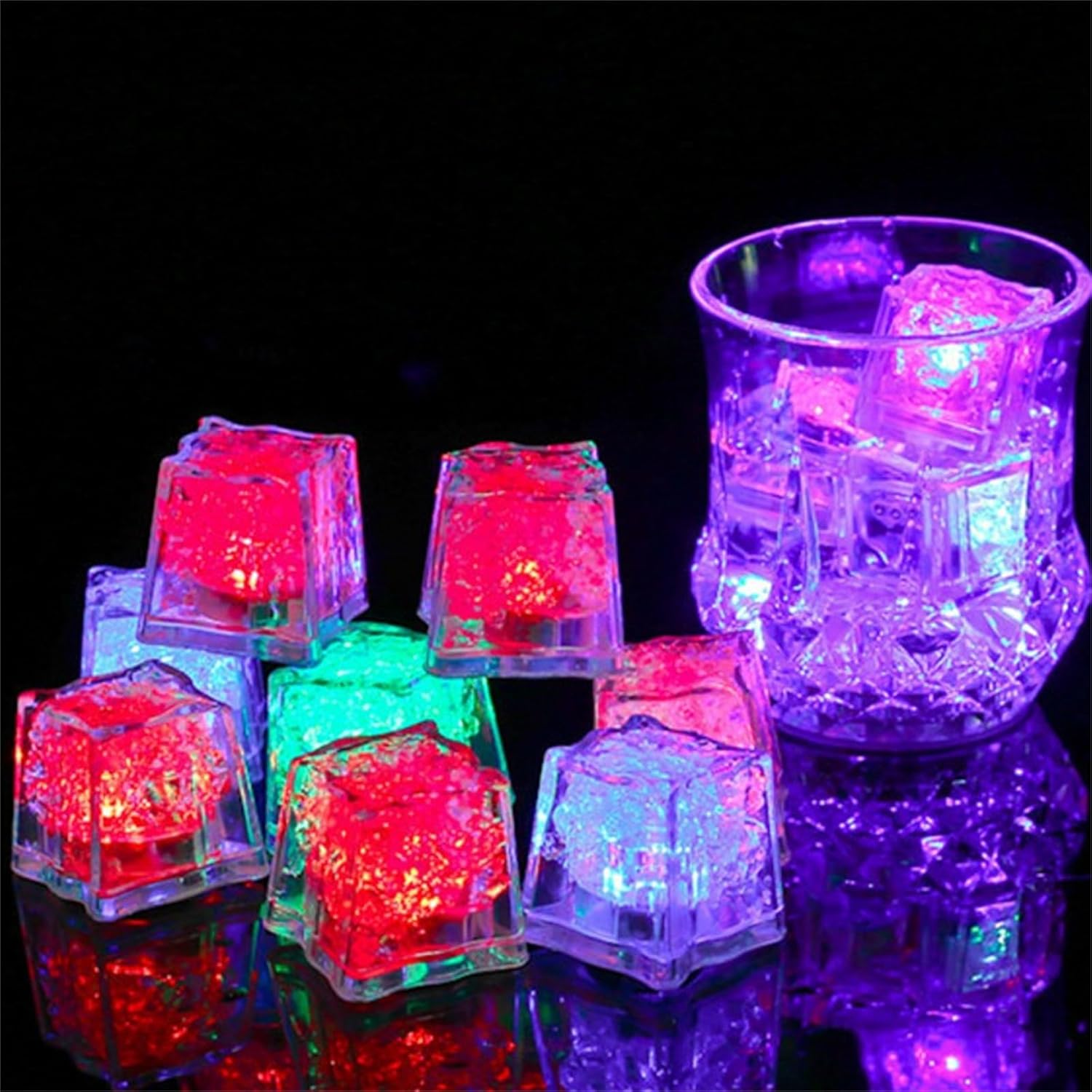ZWFDC Cubos de hielo iluminados para bebidas, cubos de hielo LED con luces de color cambiantes, recuerdos de fiesta, paquete de 12 cubos de hielo