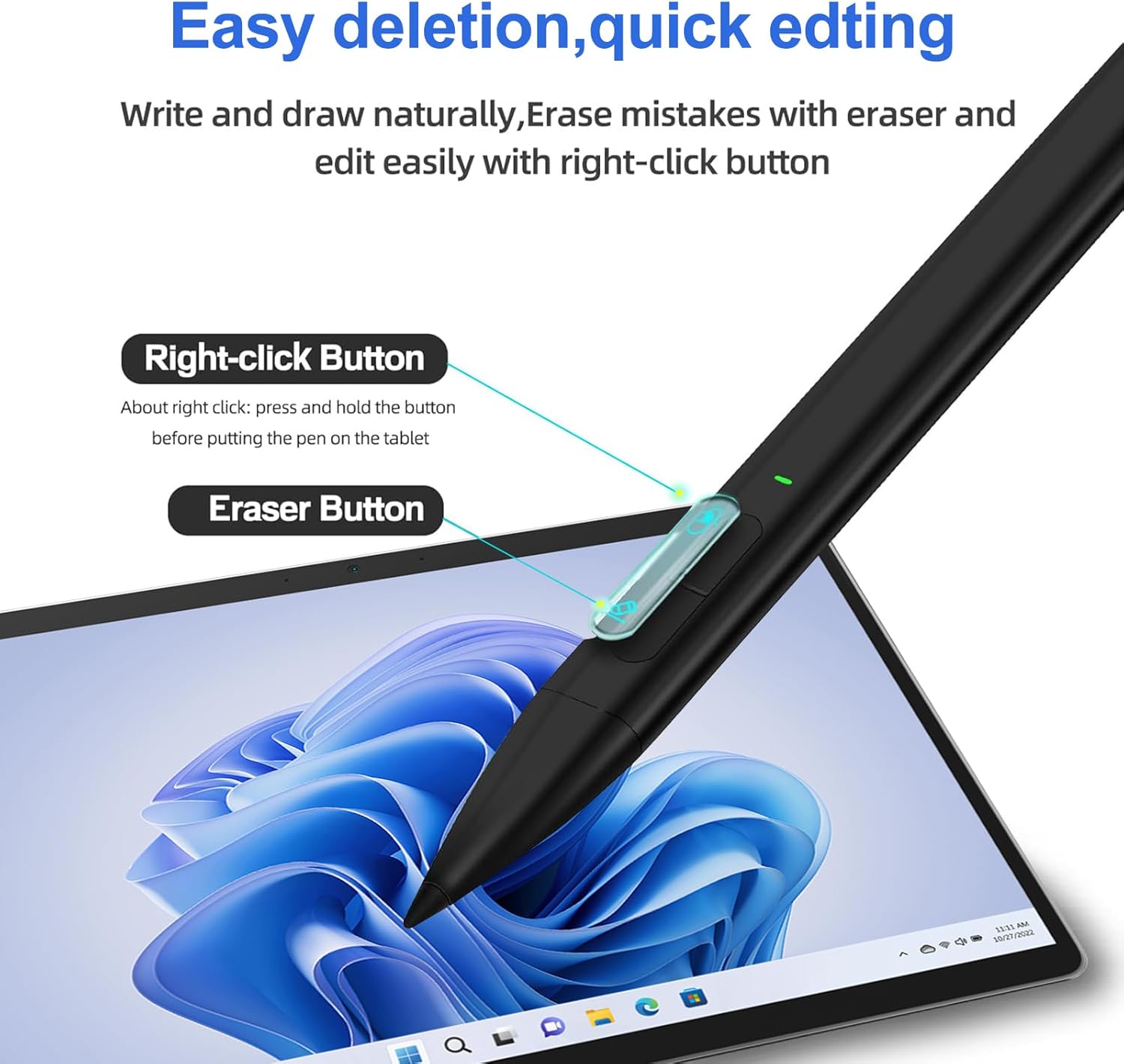 Slim Pen 2 para Microsoft Surface con presión 4096, borrador y clic derecho, rechazo de palma, punta de grafito, para Surface Pro 9876543X, Surface