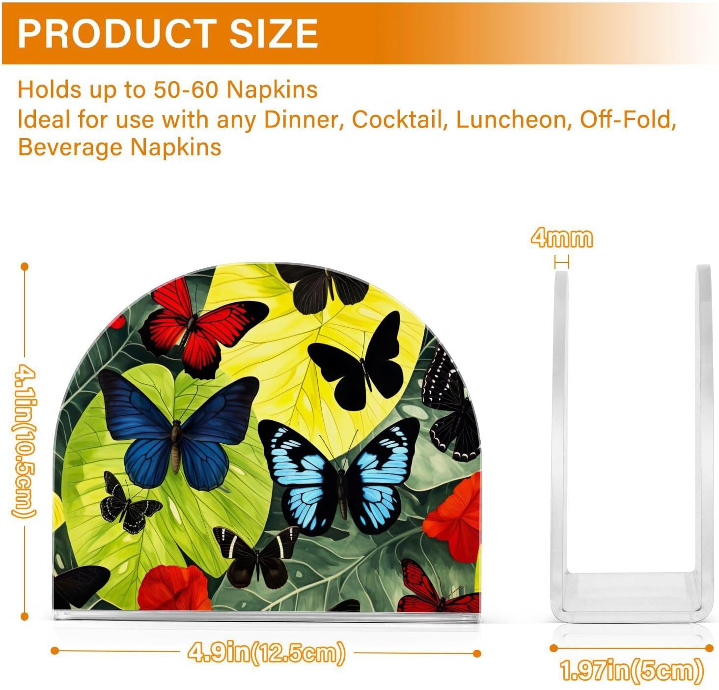 Butterfly Palm Acrylic Napkin Holder Clear Crystal Tissue Paper Dispenser for Table, Kitchen Countertop, Restaurant, Decor