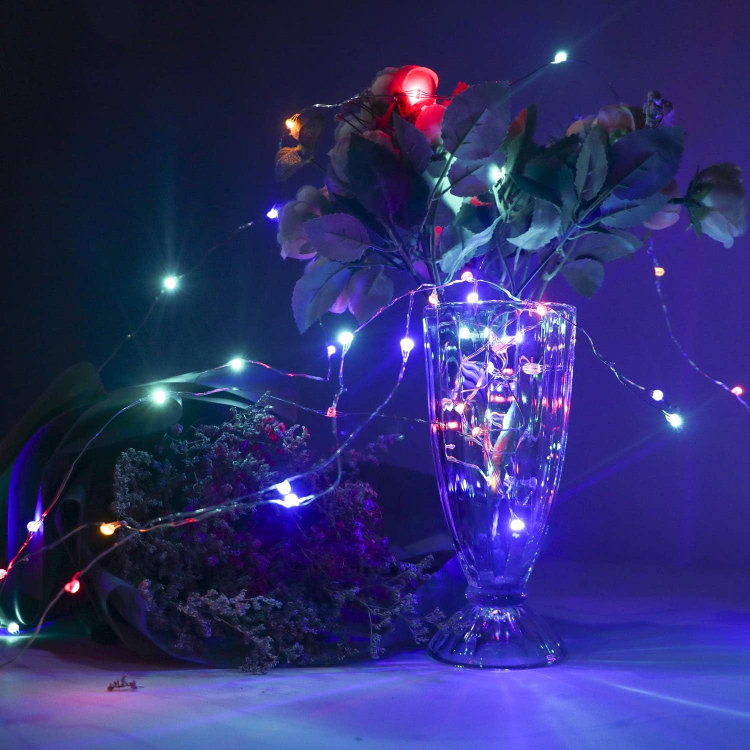 4 luces de hadas que funcionan con pilas, 8 modos de iluminación, 50 LED, 16.4 pies, cadena de luces de alambre plateado, función de temporizador y