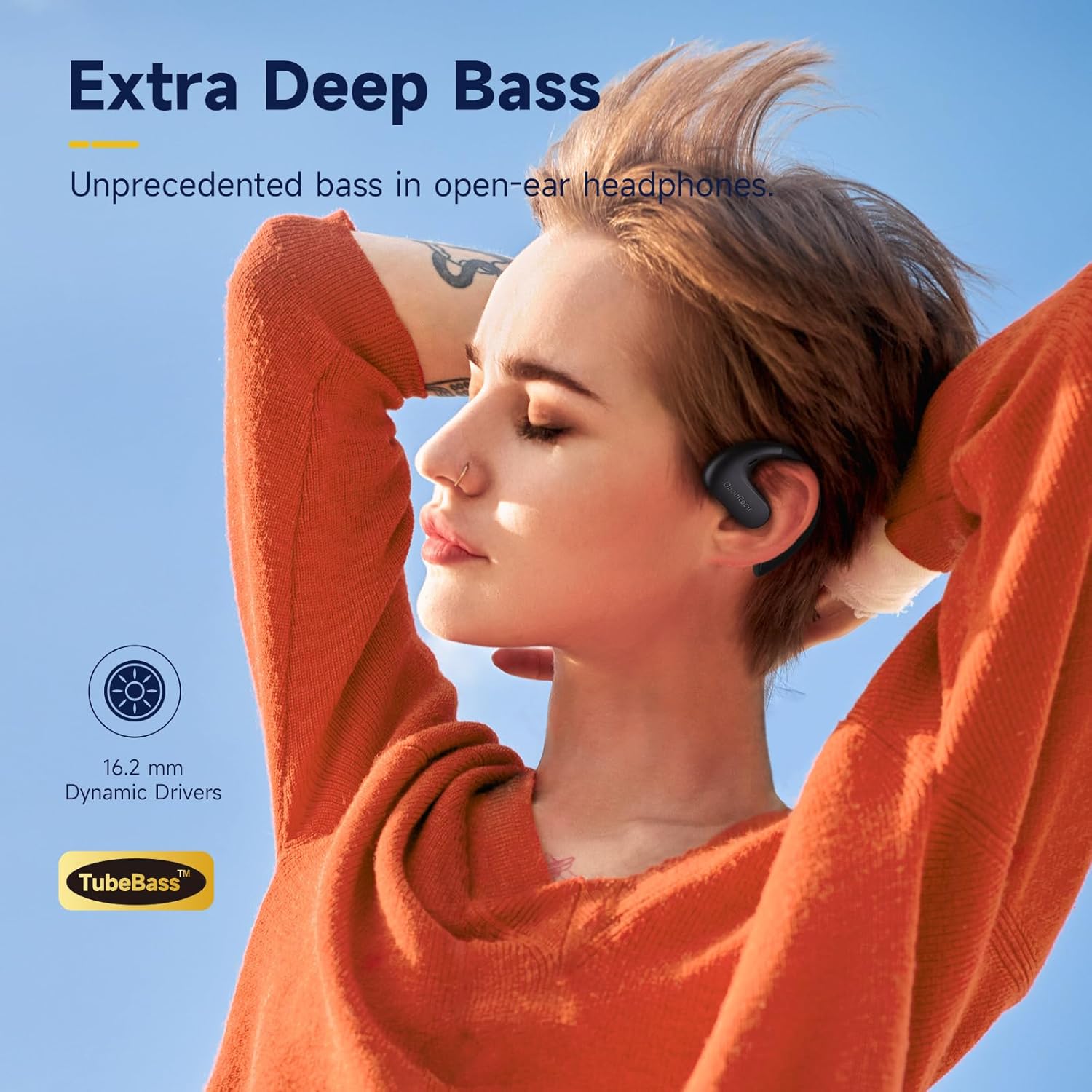 OpenRock S Auriculares de conducción de aire de oreja abierta, Bluetooth 5.3 inalámbricos sobre la oreja, tiempo de reproducción de 60 horas, graves