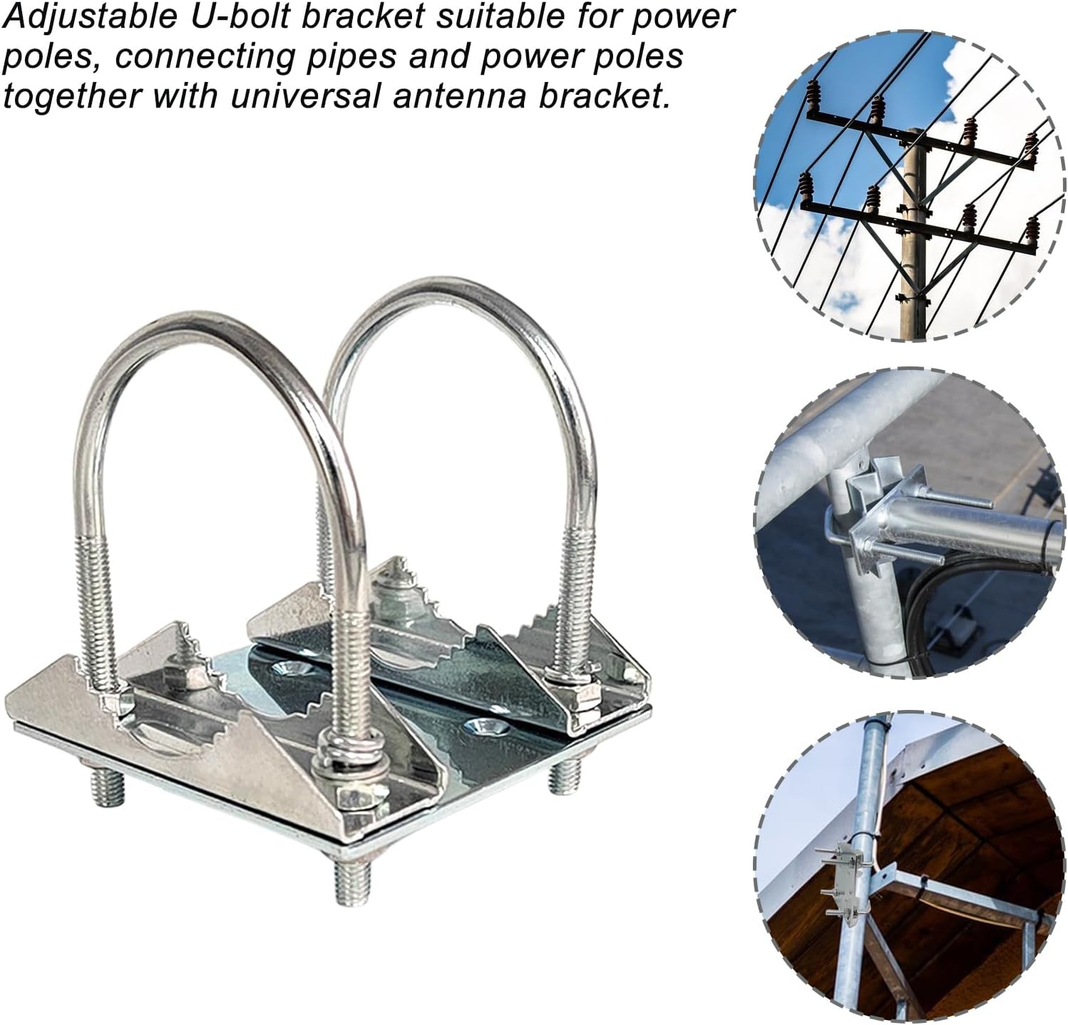 Soporte universal Starlink en poste para plato de soporte en U, antena de acero antivibración, soporte de abrazadera de perno en U, adaptador de