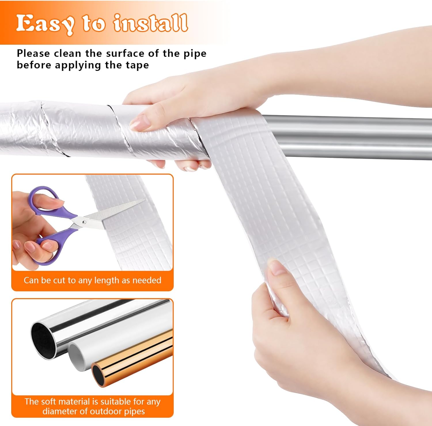 Envoltura de aislamiento de tuberías de 2 pulgadas de ancho x 32.8 pies de espuma y papel de aluminio para exteriores, cinta aislante autoadhesiva