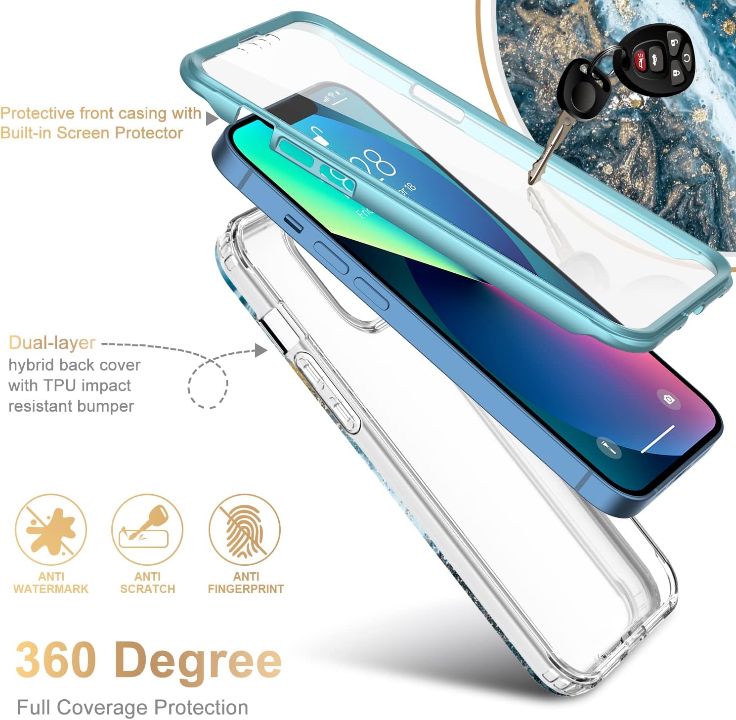 ESDOT Funda para iPhone 13 Mini con protector de pantalla integrado, funda resistente de grado militar con diseños de moda para mujeres y niñas,
