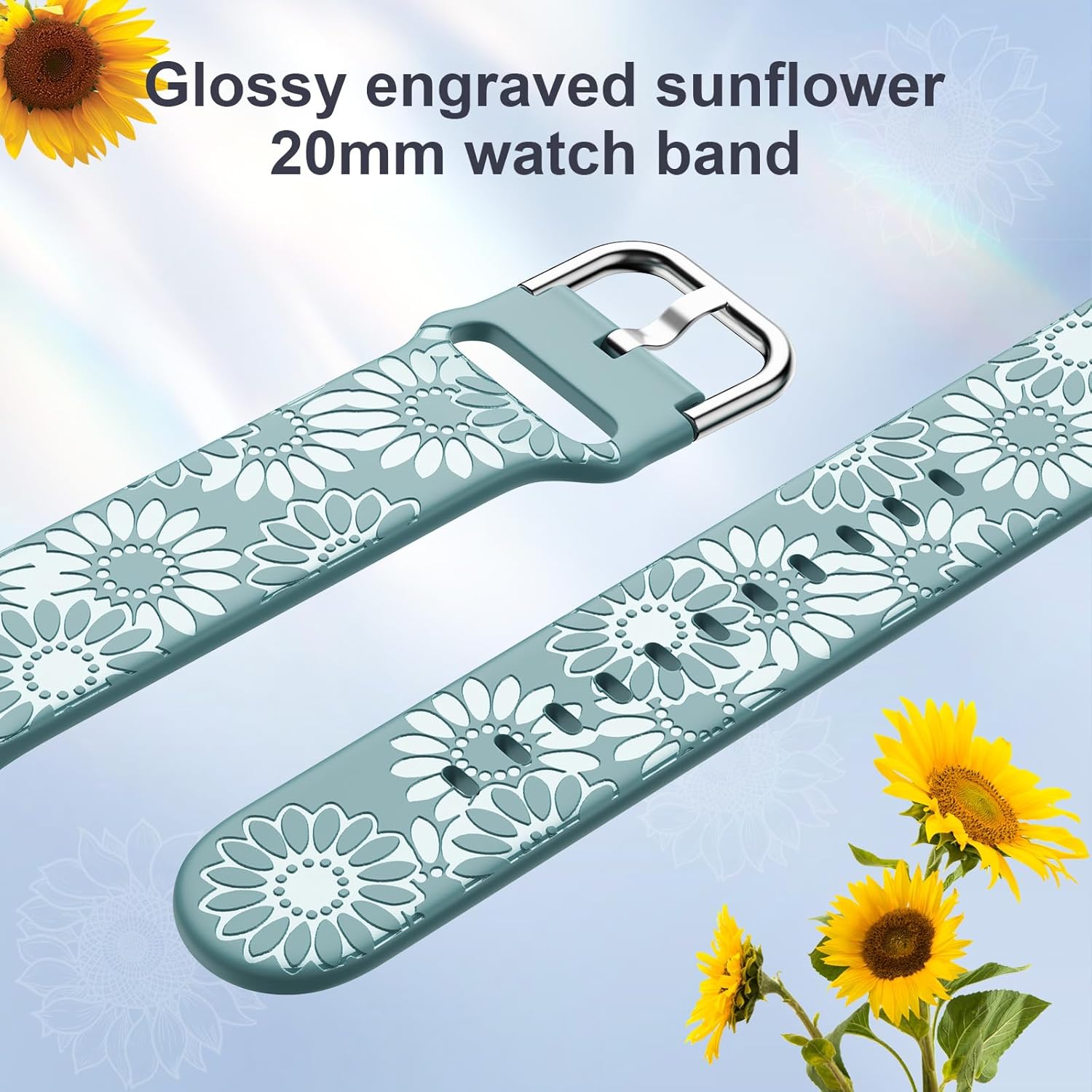 Correa grabada de girasol compatible con Samsung Galaxy Watch 6 5 4 1.575 in 1.732 in5 Pro 1.772 inWatch 6 4 Classic 1.693 in 1.850 in 1.654 in