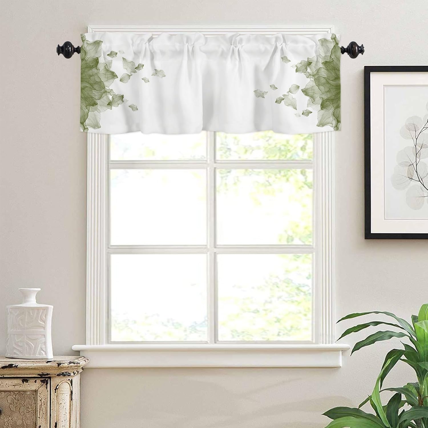 Artwork Store Curtain Valance for Window Kitchen Decor, Ombre Sage Green Flower 54″ x 18″ Window Treatment Curtains Topper Rod Pocket Valances for