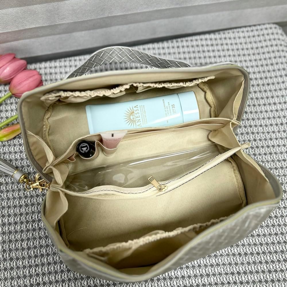 Bolsa de cosméticos plana de viaje de gran capacidad, actualización 2023 de triple capa, bolsa de cosméticos para todo, bolsas de maquillaje