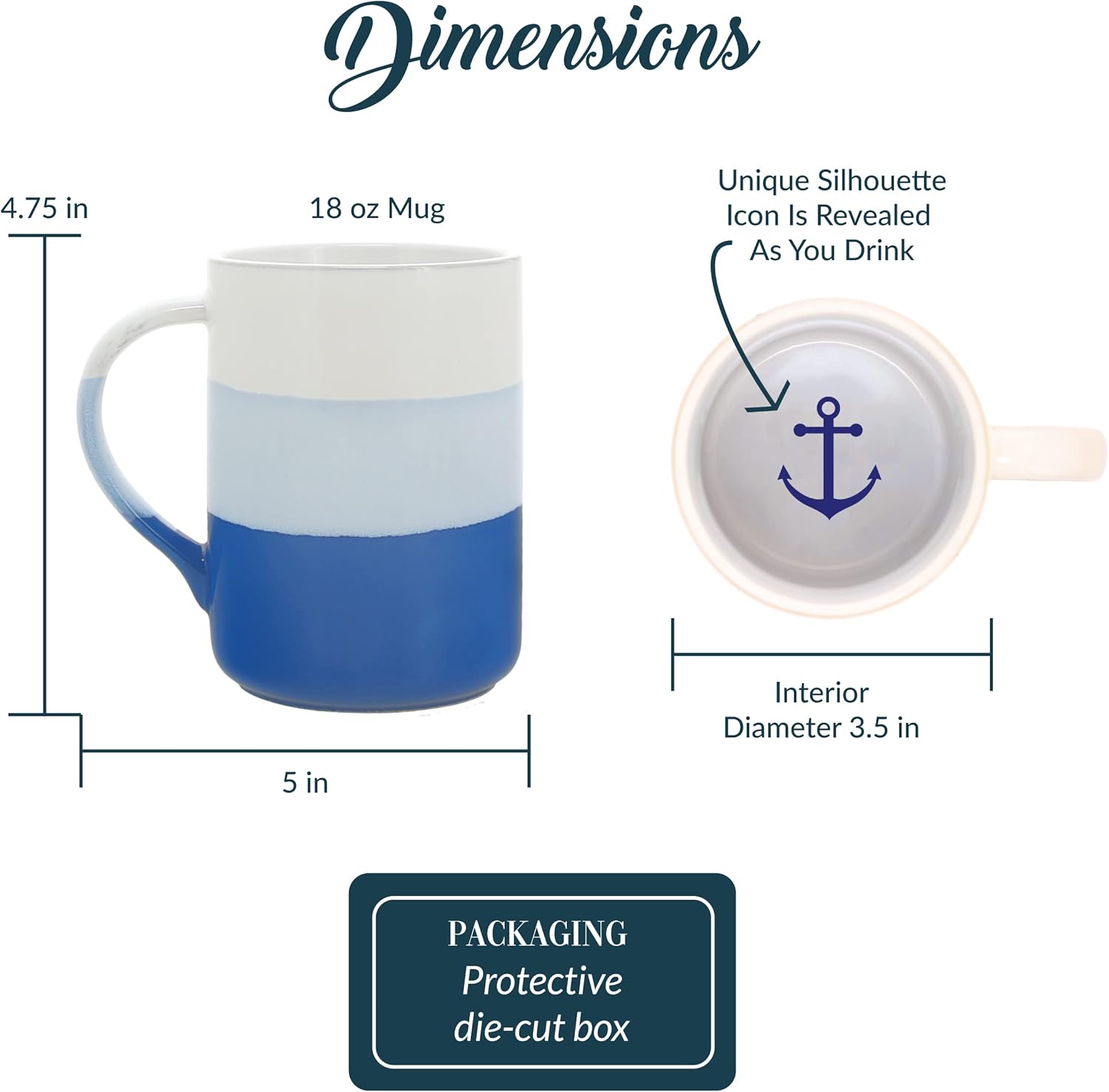 Pavilion – Taza de cerámica de 18 onzas con temática de lago para casa del lago, ancla, azul