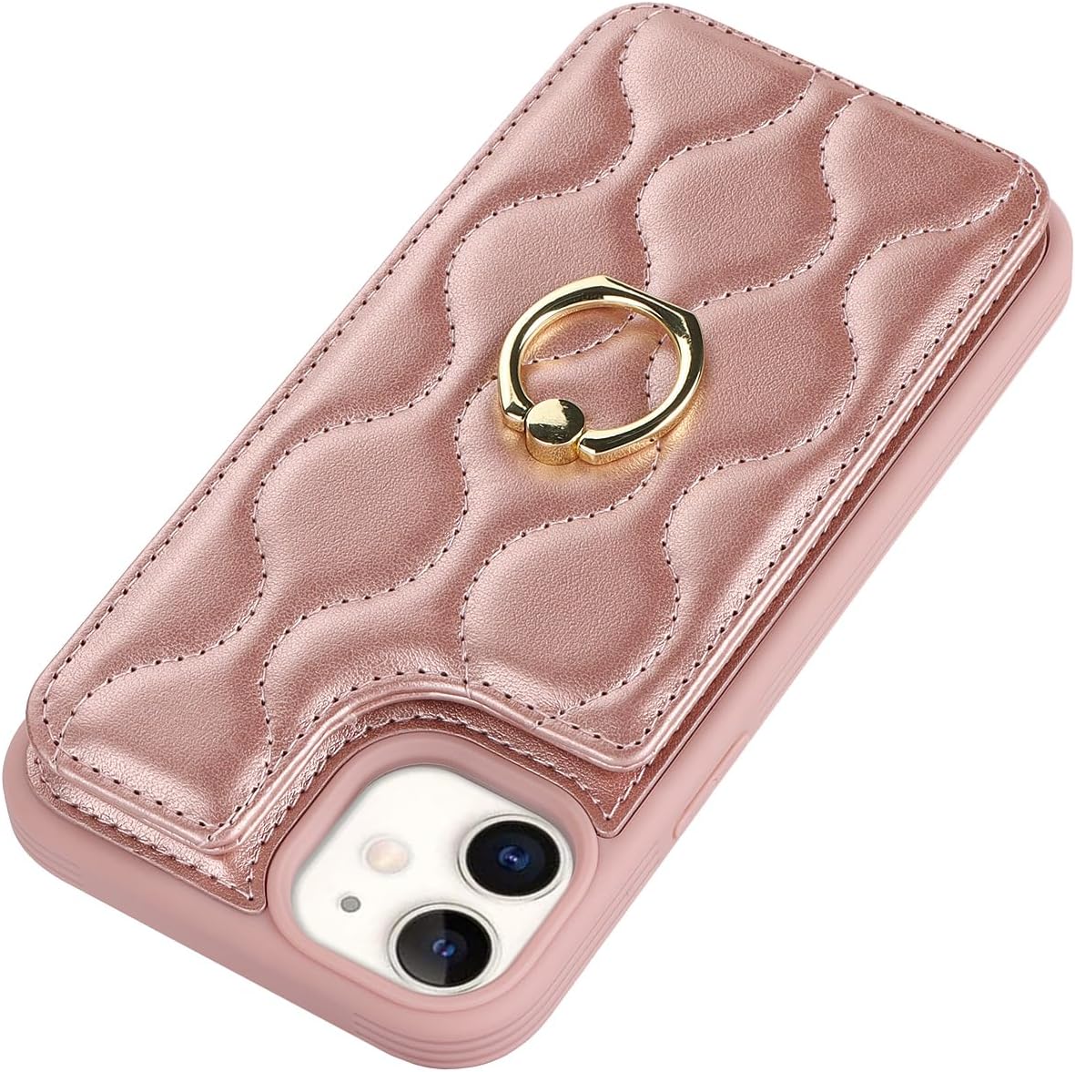 Lipvina Funda para iPhone 12 Mini con tarjetero, soporte para tarjeta de crédito, soporte de anillo de soporte y bloqueo RFID, funda de piel