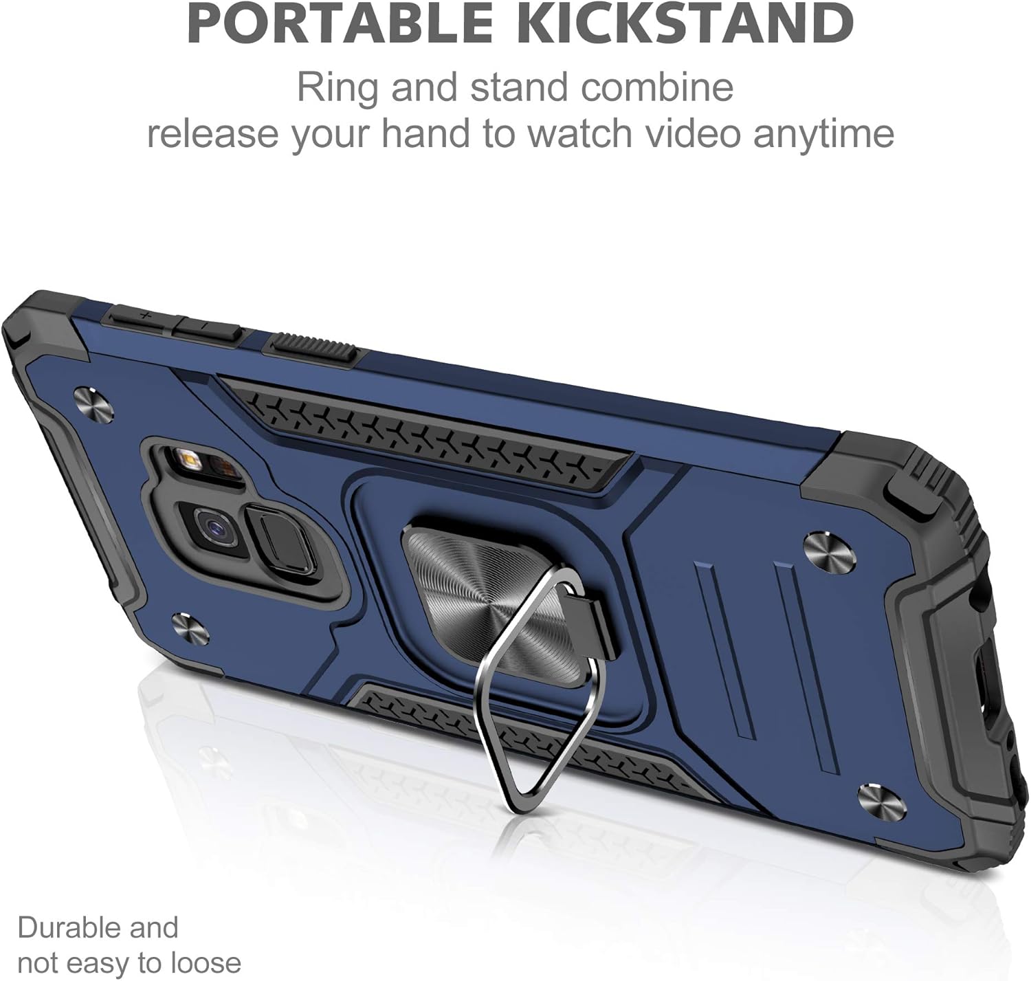 YmhxcY Funda para Galaxy S9, Samsung S9 con protector de pantalla curvado 3D, funda de grado armadura con soporte giratorio, antideslizante,