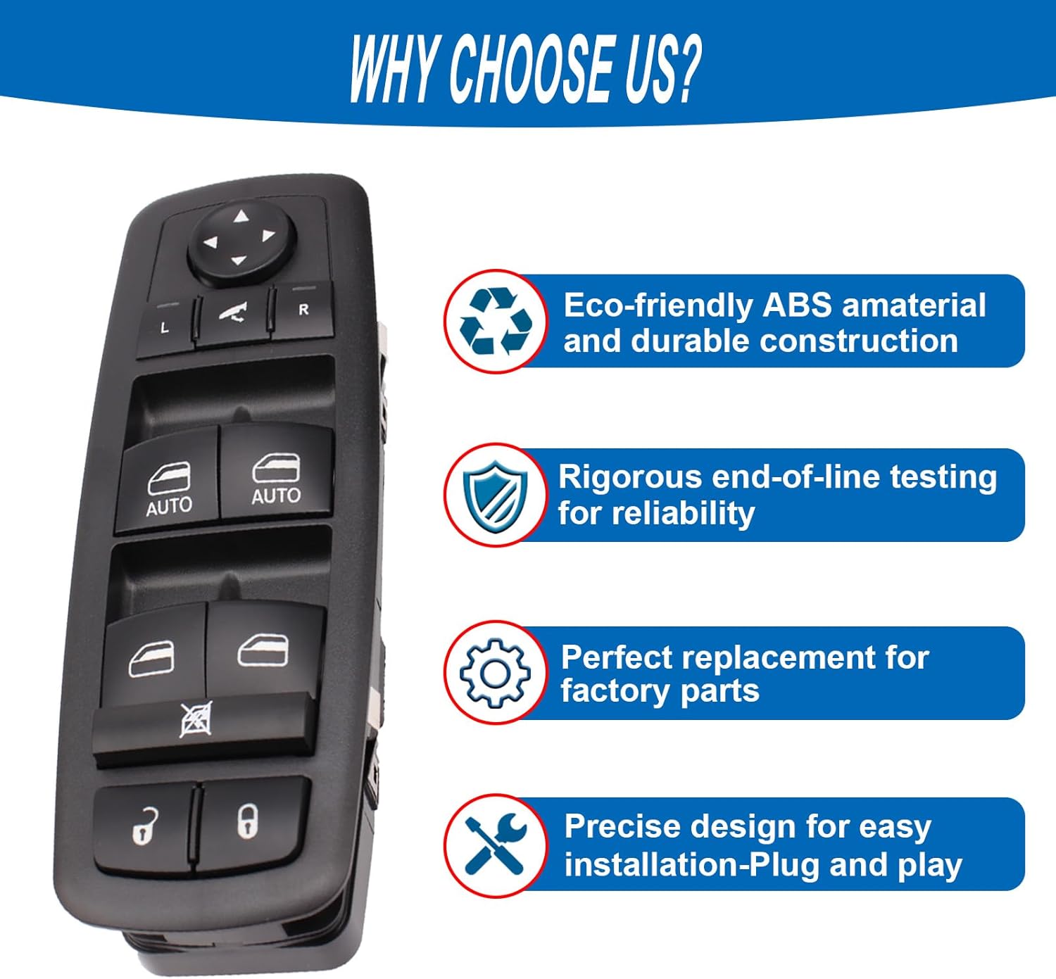 Interruptor de ventana eléctrica compatible con Chrysler 300 2011-2012 Dodge Journey 2016-2021 Ram 1500 2500 3500 2012 Reemplazo para 56046826AE