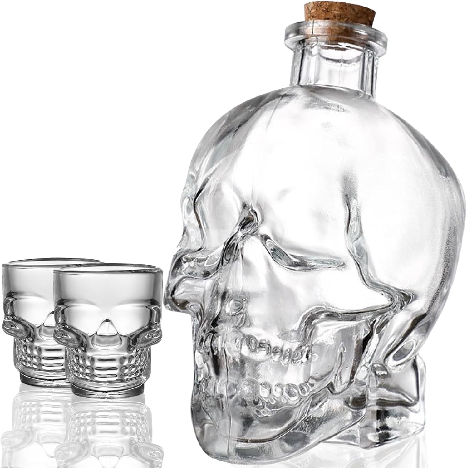 Juego de decantadores de calavera de 25 onzas  25.4 fl oz, botella de licor de calavera de cristal con 2 tazas pequeñas de 1.7 fl oz, divertida