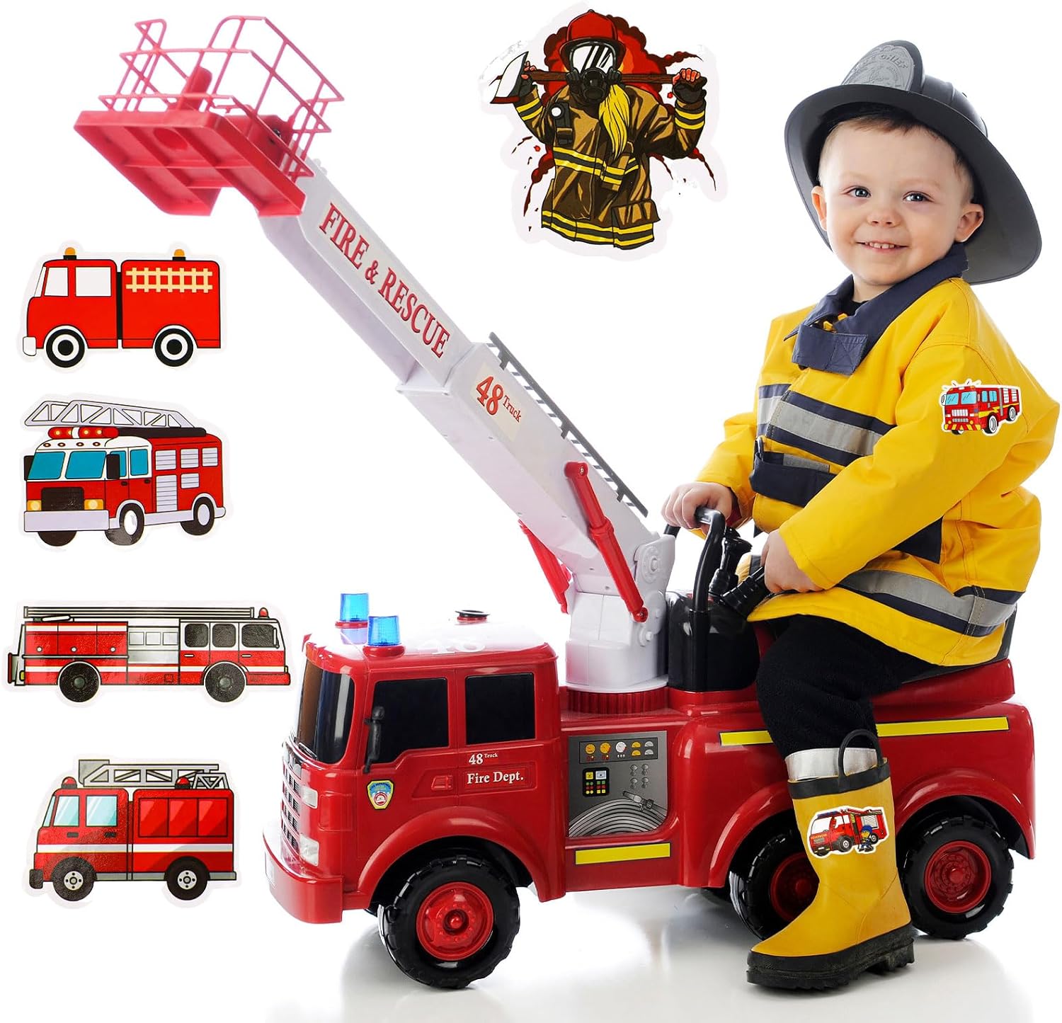 Glenmal 100 calcomanías de camión de bomberos para niños, calcomanías de bomberos, lindos camiones de bomberos, regalos de fiesta de cumpleaños,