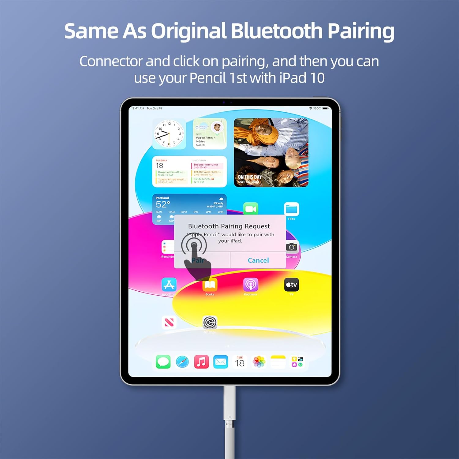 iMangoo Adaptador macho USB-C a lápiz de 1 generación para iPad de 10, emparejamiento y carga Bluetooth para Apple Pen iPencil Gen 1 con iPad 10