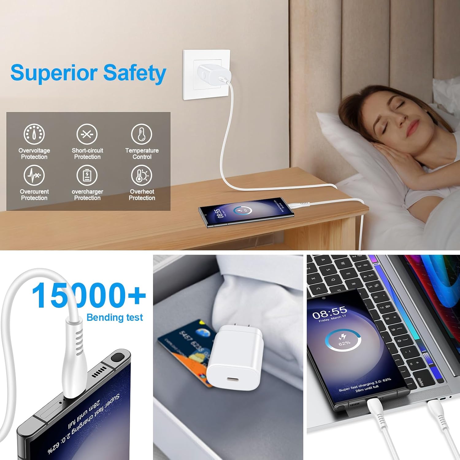 Cargador rápido tipo C Samsung de 25 W para Samsung Galaxy A15 5G A54 A14 5G A25 A53 A23 A13 A03s A04s S24 Ultra S23 S22 S21 FE S20 Z Fold 5 Flip 5,