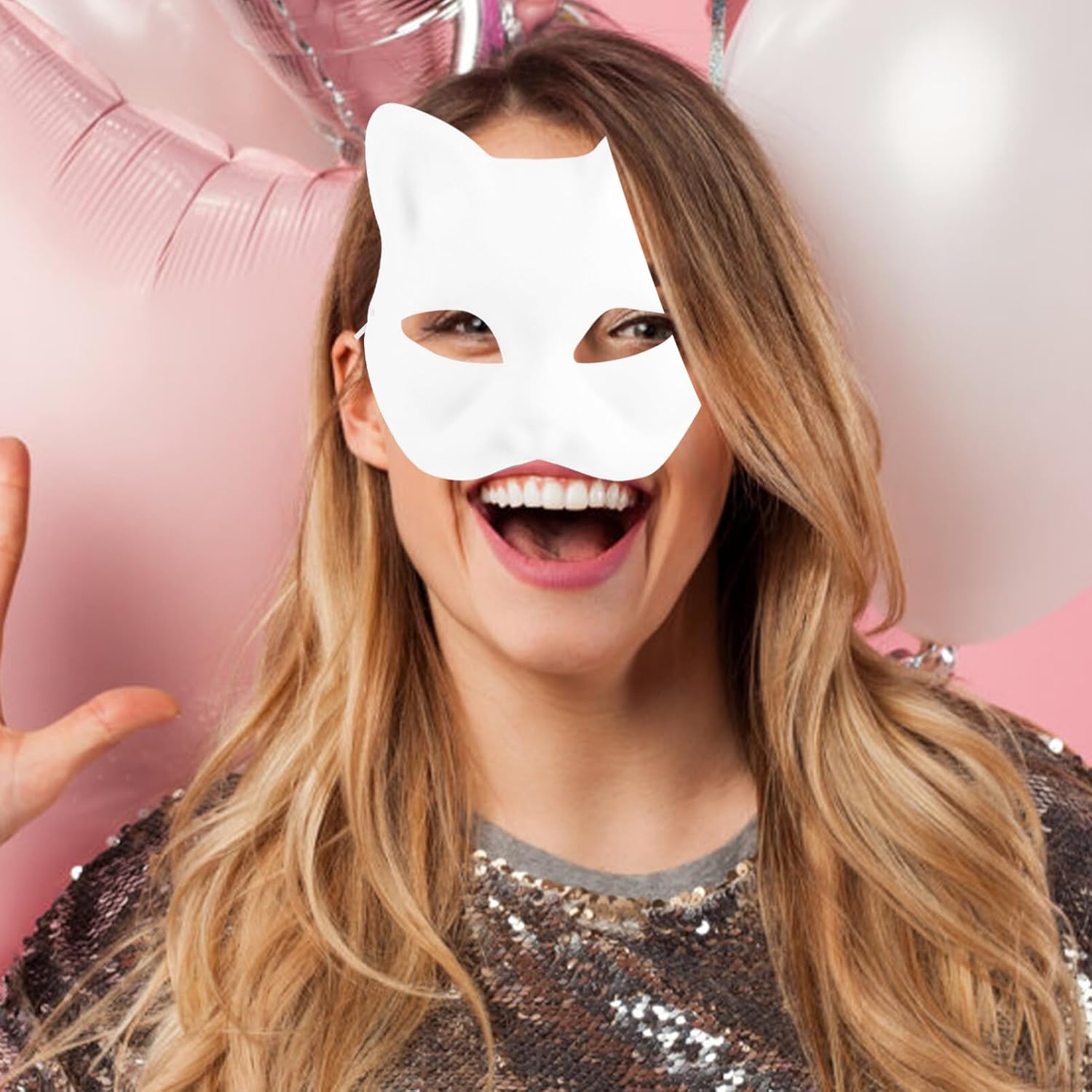 STOBOK Máscara de gato, 5 máscaras de gato de mascarada, máscaras en blanco pintables para Halloween, gato blanco, sin pintar, máscaras para