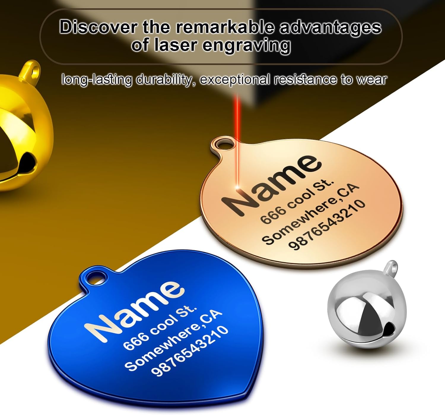 HOPELF Campanas para collar de perro con etiquetas de perro grabadas personalizadas para mascotas, cascabeles pequeños como dije de collar de gato,