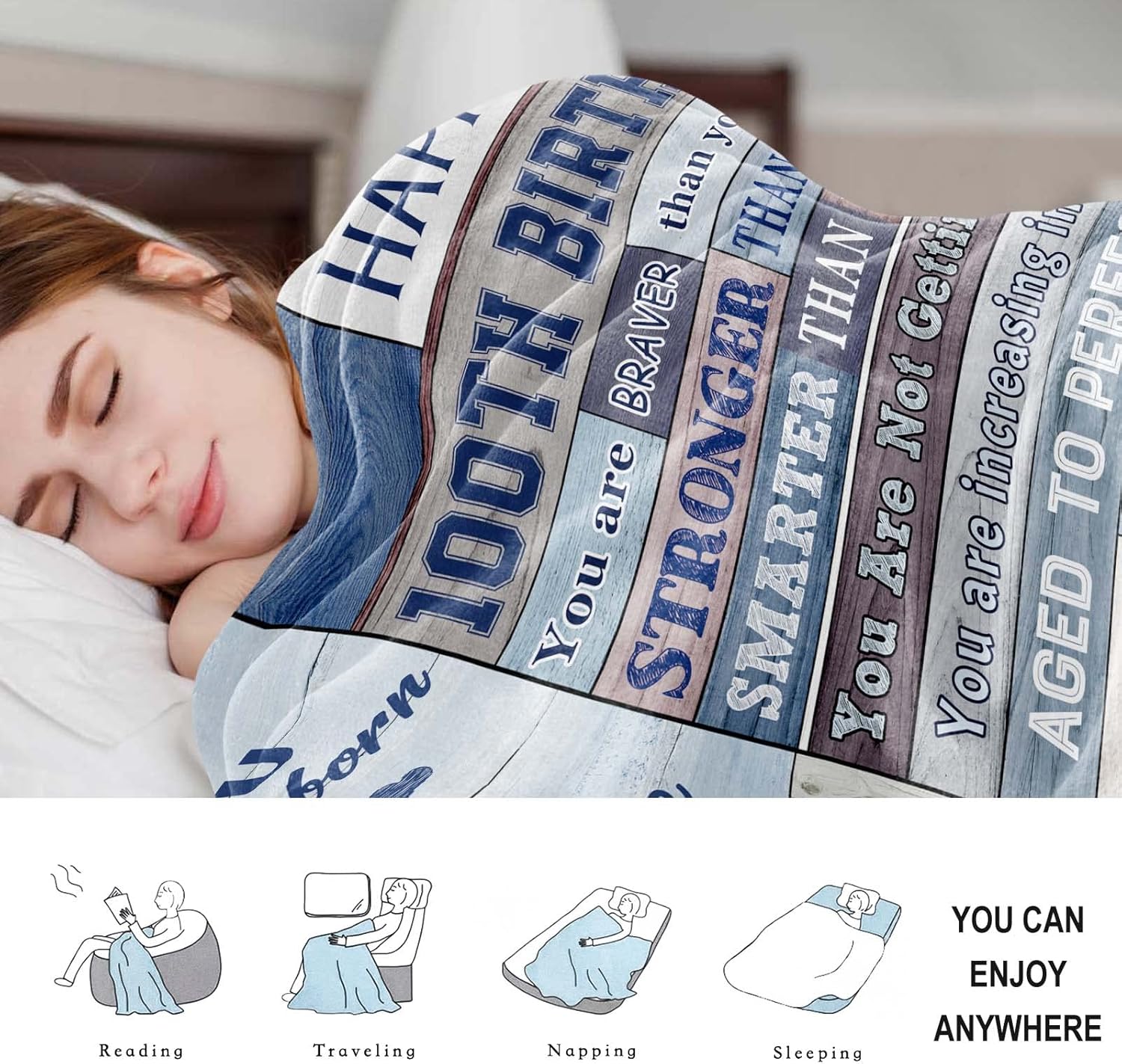 Eslygoily Regalos de feliz cumpleaños número 100 para mujeres y hombres, regalos de cumpleaños número 100 para hombres, manta de decoración de