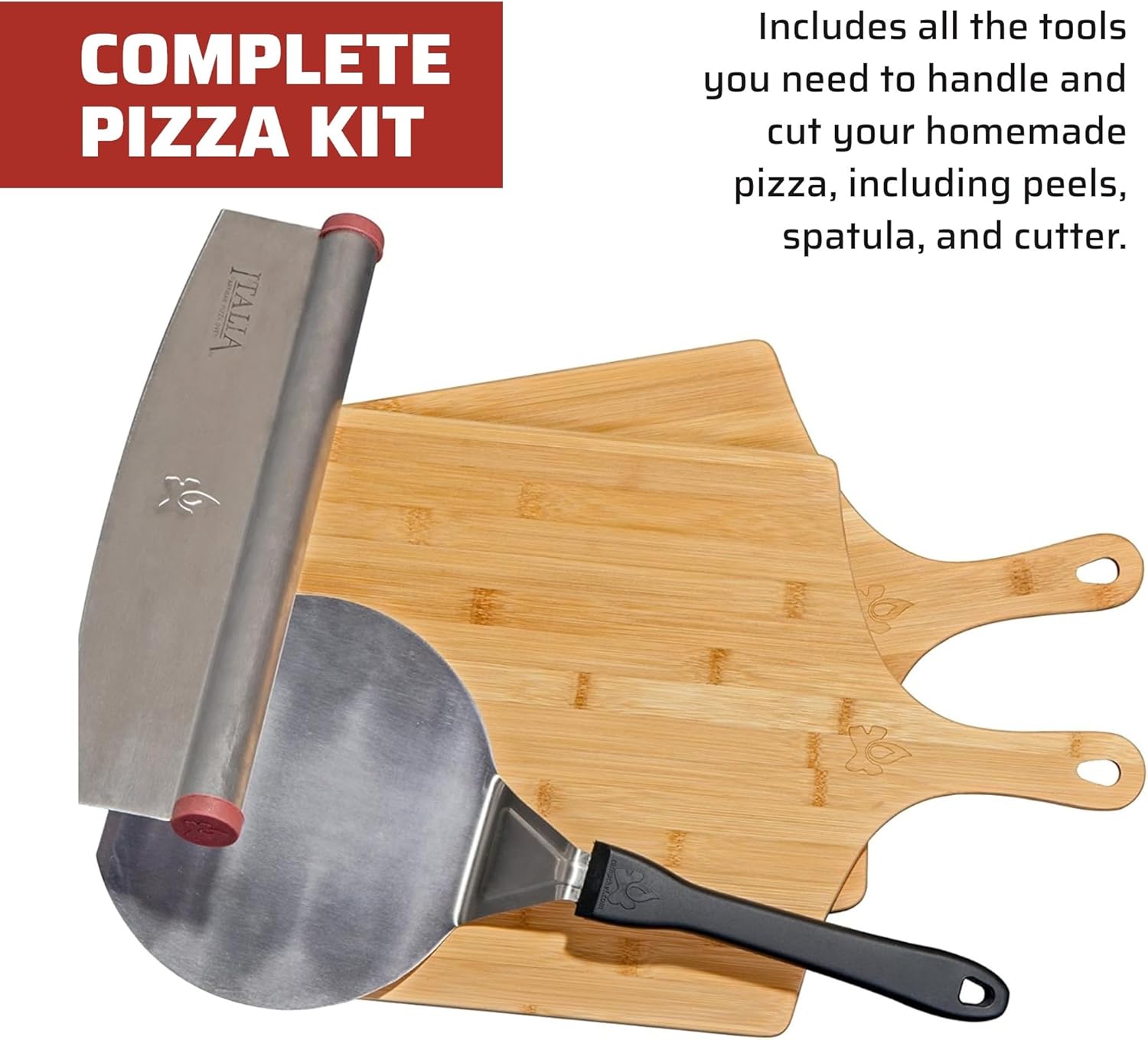 Camp Chef Kit de accesorios para pizza, incluye 2 cáscaras de pizza, 1 espátula de pizza y 1 cortador de pizza mecedora, kit de pizza premium para