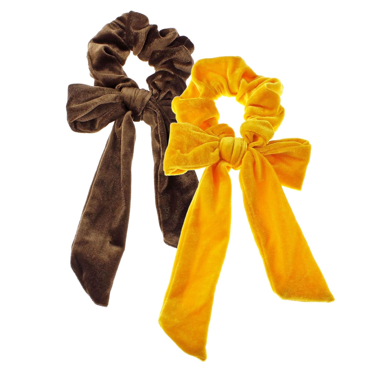 2 coleteros de terciopelo de cola larga con lazo para el cabello, variedad de color amarillo dorado y marrón claro