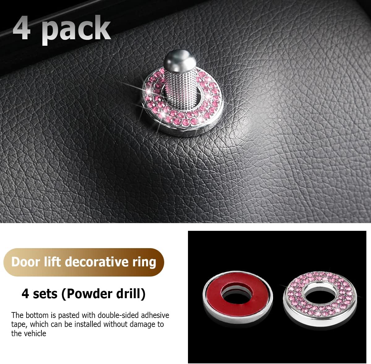 4 calcomanías brillantes para puerta de automóvil, decoración de pernos de barra de tirar, calcomanías de cristal para mujeres y niñas, tapas de