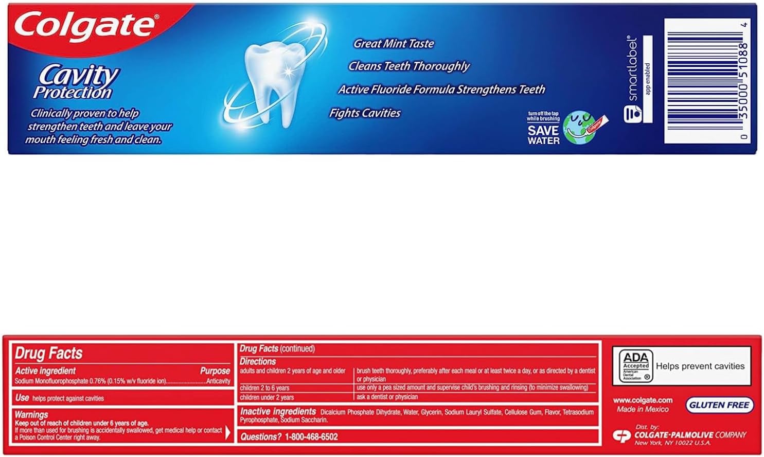 Cavity Protection – Pasta dental regular con flúor, pasta dental blanqueadora para una sonrisa saludable, 6 onzas (paquete de 2) + púas de hilo