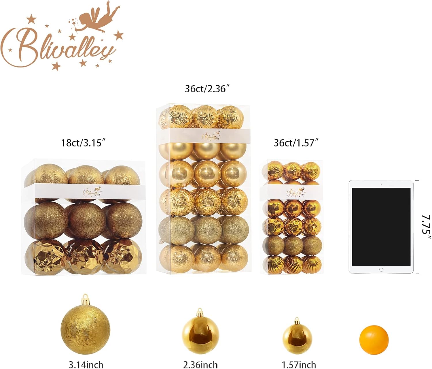 Blivalley – Adornos de bola de Navidad de 40mm, 34unidades, irrompibles, para árbol de Navidad, vacaciones, boda, fiesta, juego de bolas de Navidad
