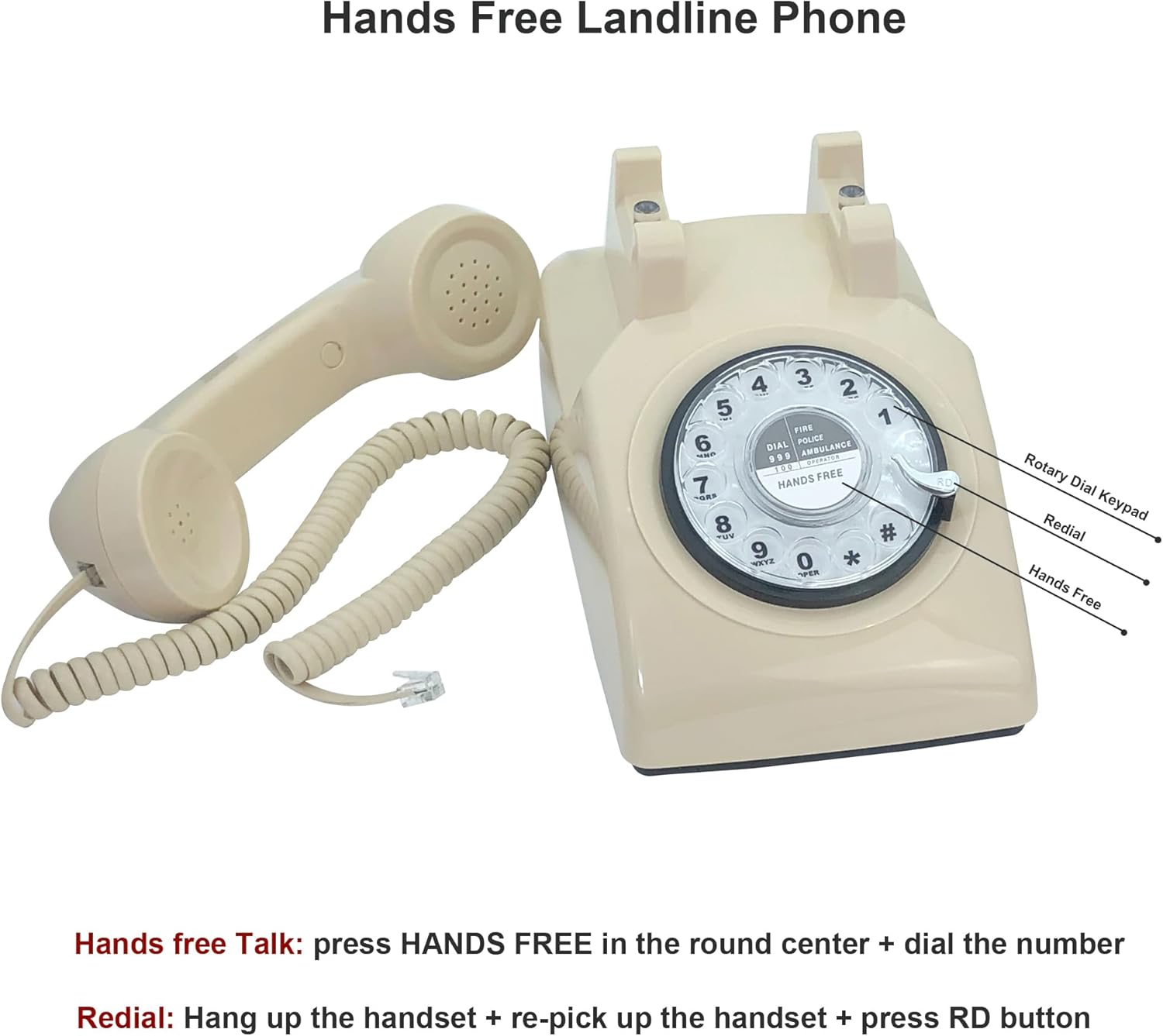TelPal Teléfono fijo para el hogar, teléfono de casa retro de la vieja moda, teléfono con cable manos libres con teclado giratorio,