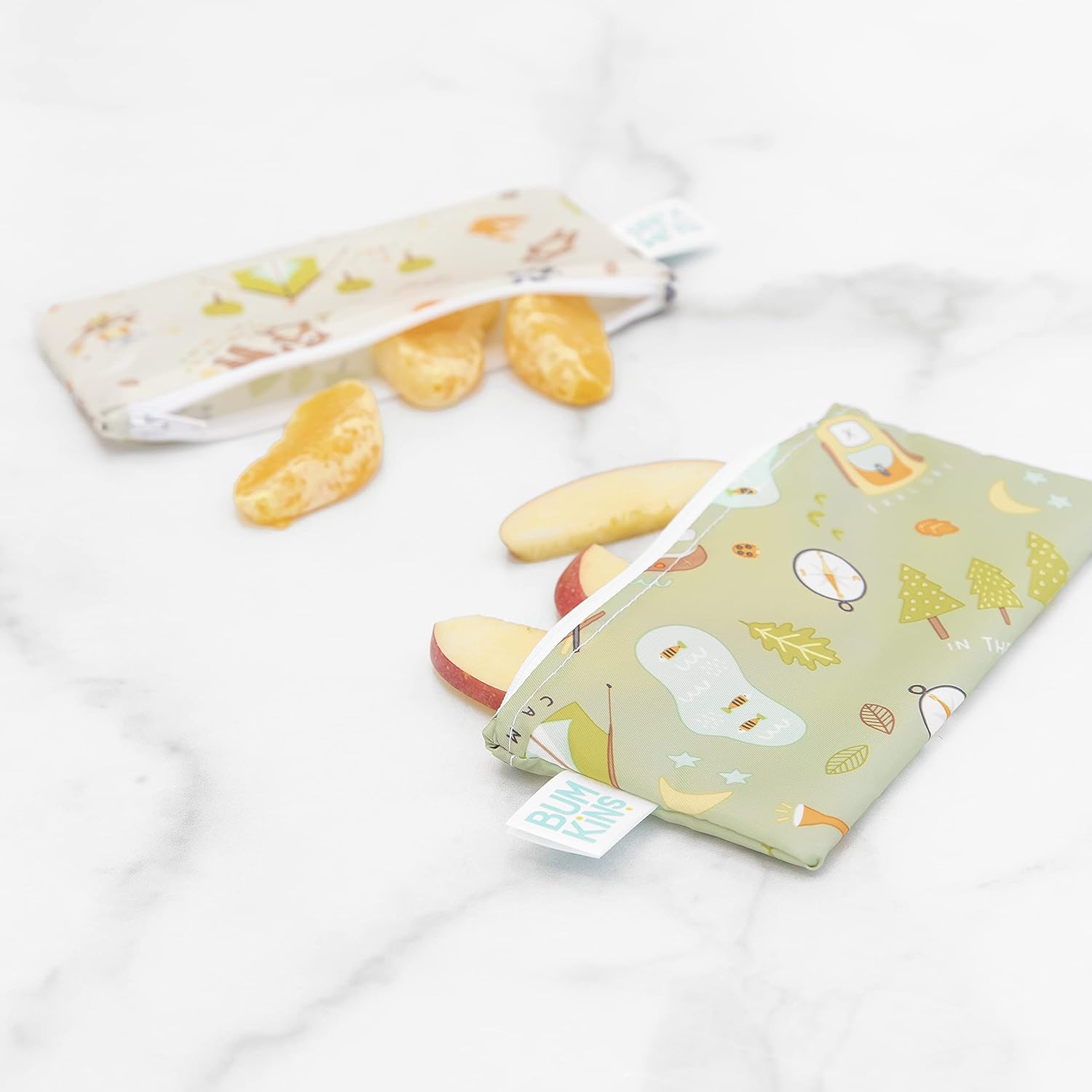 Bumkins Bolsas de aperitivos reutilizables, para el almuerzo escolar de niños y para adultos, tela lavable, bolsa de tela impermeable con