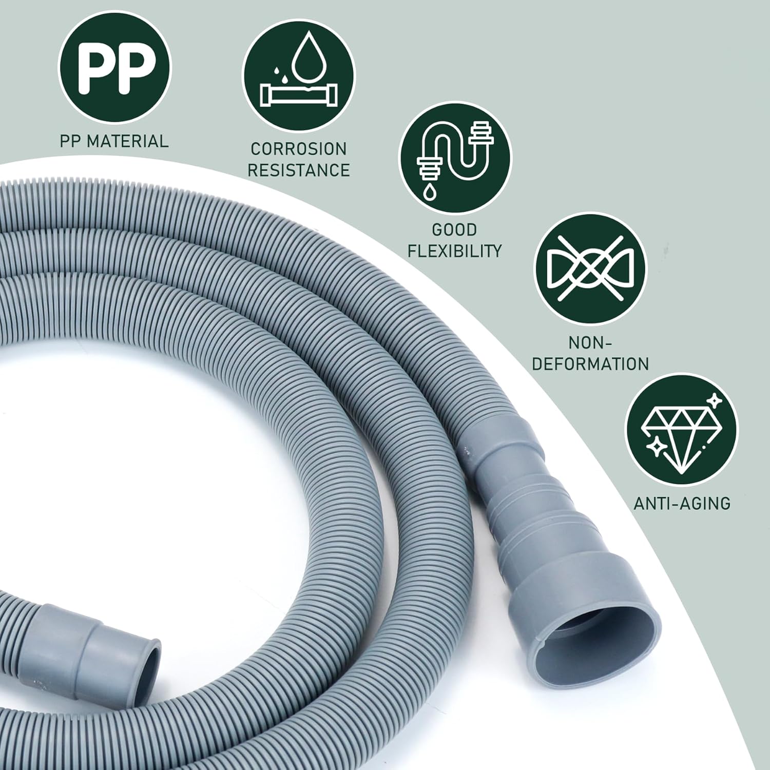 Kit de extensión flexible de manguera de drenaje para lavadora, manguera de drenaje universal corrugada para lavavajillas con 1 soporte de manguera