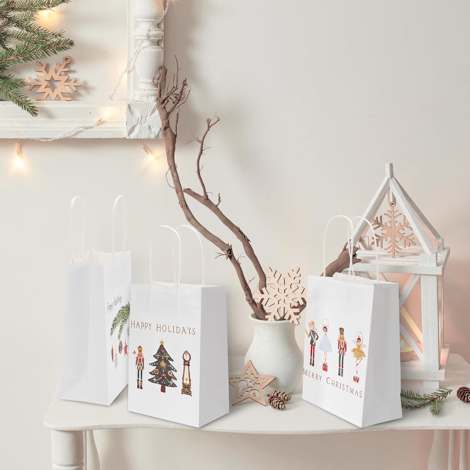 AnyDesign 18 bolsas de regalo de cascanueces con asa, bolsas de papel de cascanueces de acuarela, bolsas de regalo de Navidad, bolsas de regalo de