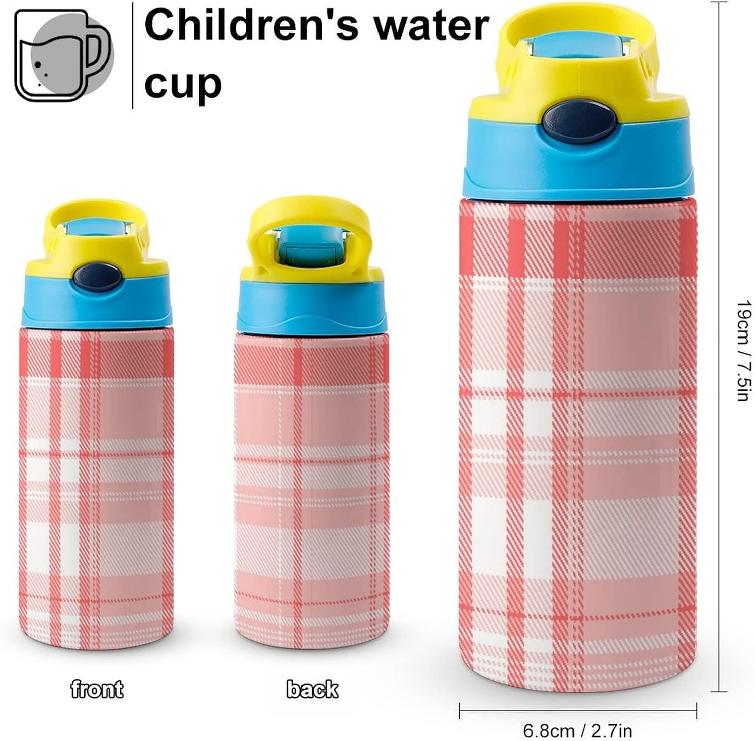 Tartan Plaid Backdrop Travel Water Bottle Stainless Steel Sport Tumbler with Straw Reusable for Men Women