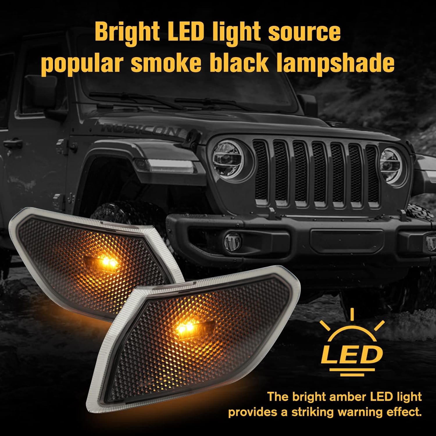 LitMiRaCle LED Side Marker Light for Jeep Wrangler JL & Gladiator JT 2018 2019 2020 2021 2022 2023, Smoke Lens Amber Fender Flares Light Accessories