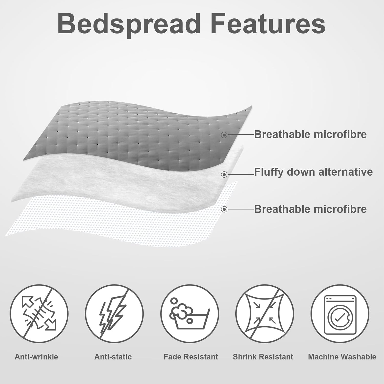 Hansleep Juego de edredón ultrasónico ligero para decoración de cama, colcha para uso en todas las estaciones (puntos grises, matrimonialqueen, 90 x