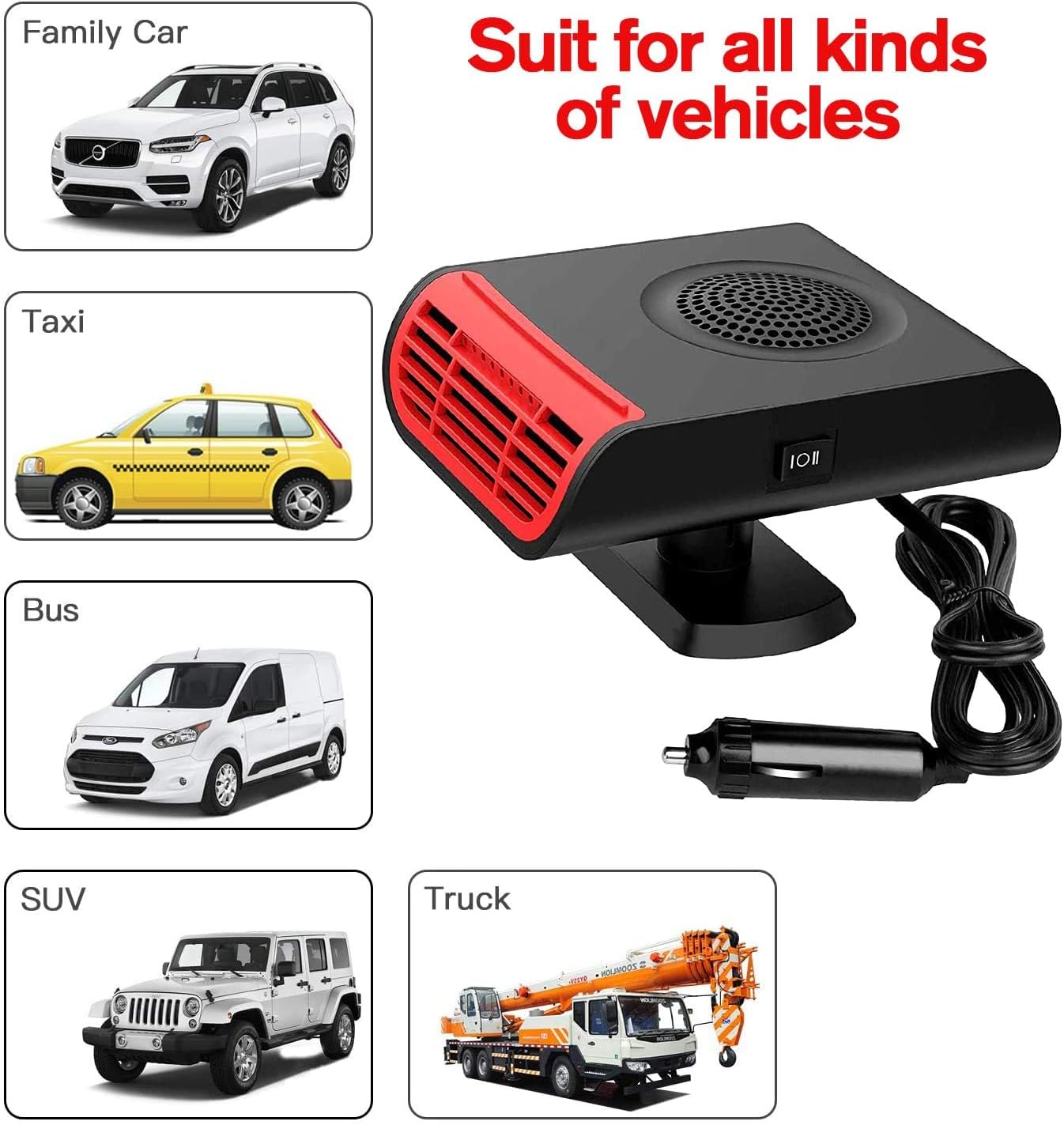 Milukon Calentador de coche portátil 2 en 1 Calentador de enfriamiento y calefacción para vehículo Enfriador de aire electrónico 12V Calentador de