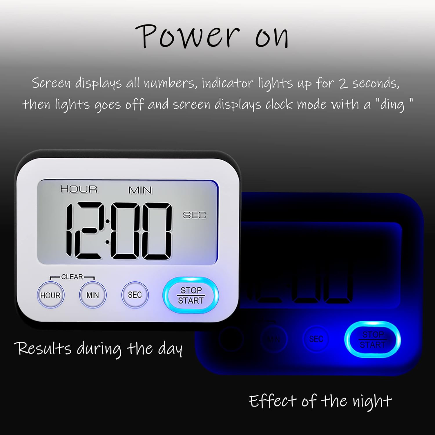 Temporizador digital de cocina, alarma magnética fuerte, pantalla LCD grande silenciosapitido multifunción para profesores, aula, niños, color negro