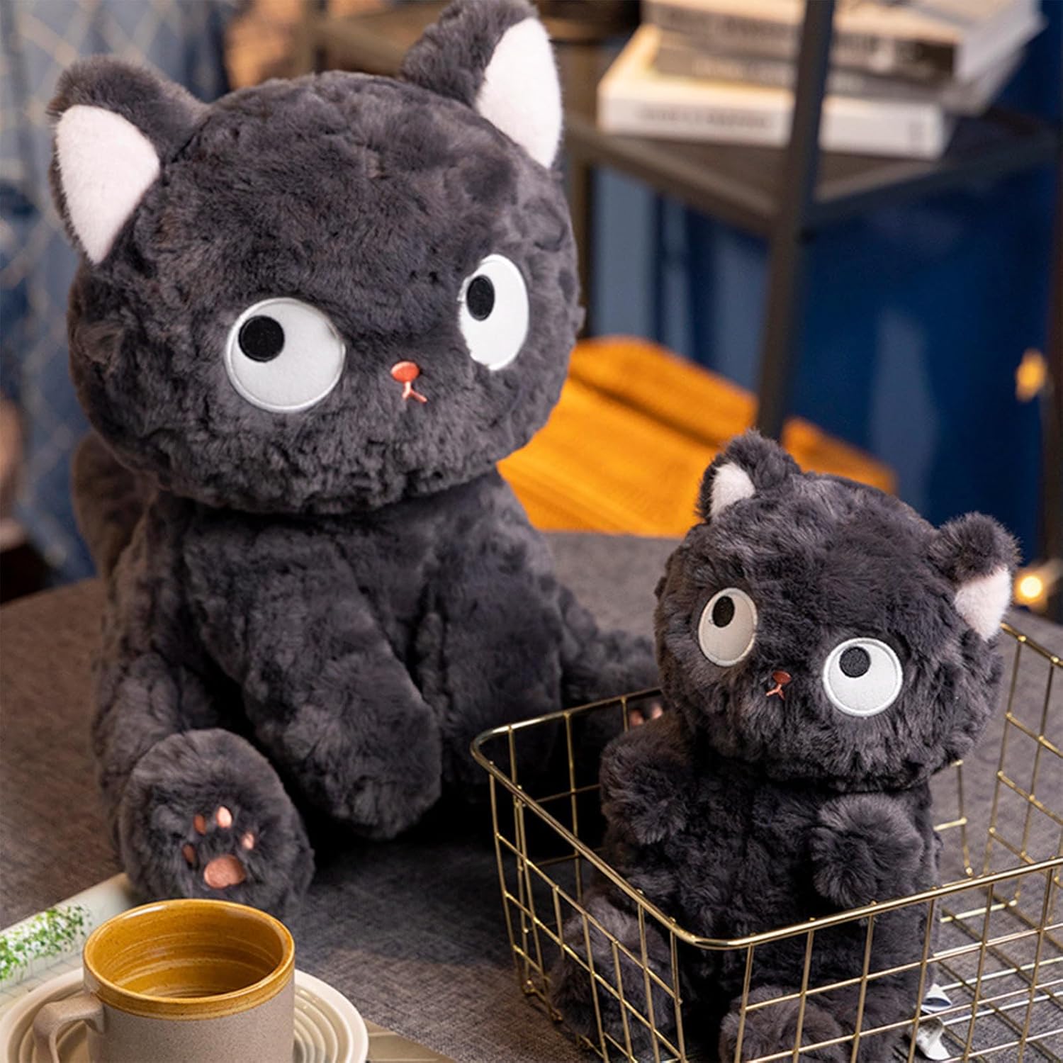 Lindo juguete de peluche de gato negro, almohada de felpa de gato Kawaii, almohada de peluche suave de gato negro para niños, cumpleaños, Navidad,