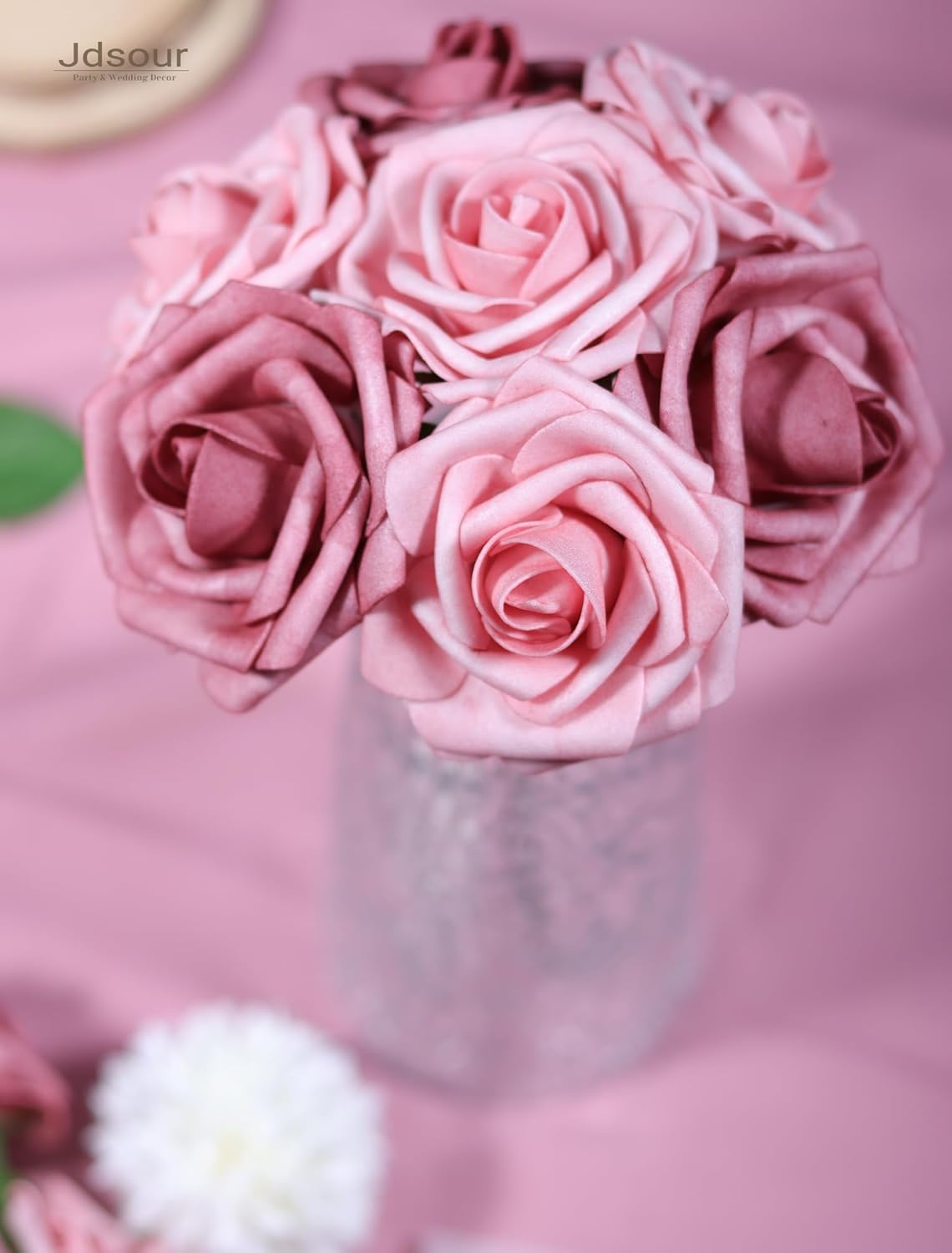 50 rosas artificiales de espuma de tacto real con tallo, bricolaje para ramos de boda, centros de mesa, fiesta, ducha, decoración del hogar, rosa