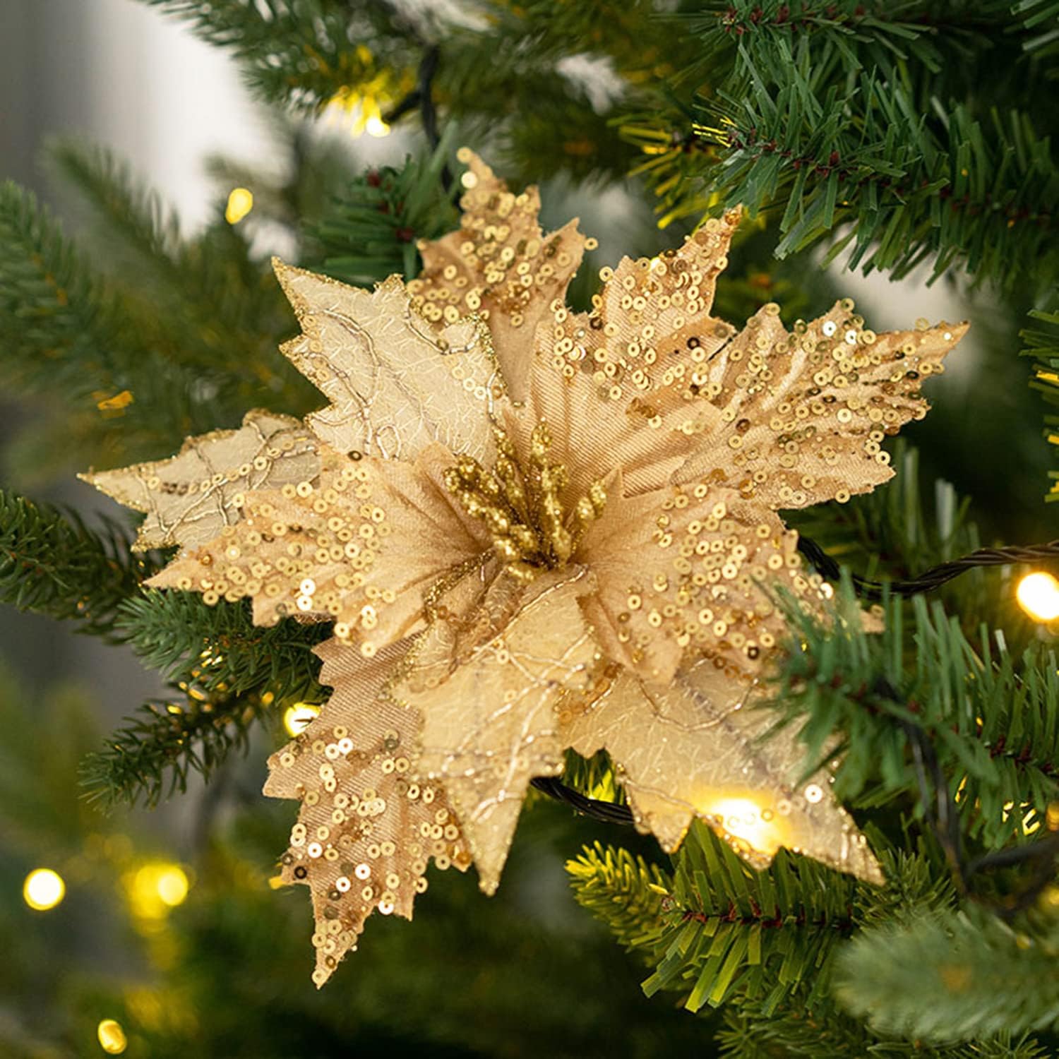 6 piezas de adornos de flor de Pascua de Navidad, flores artificiales de seda para decoración de corona de árbol de Navidad, 7.8 pulgadas (rojo)