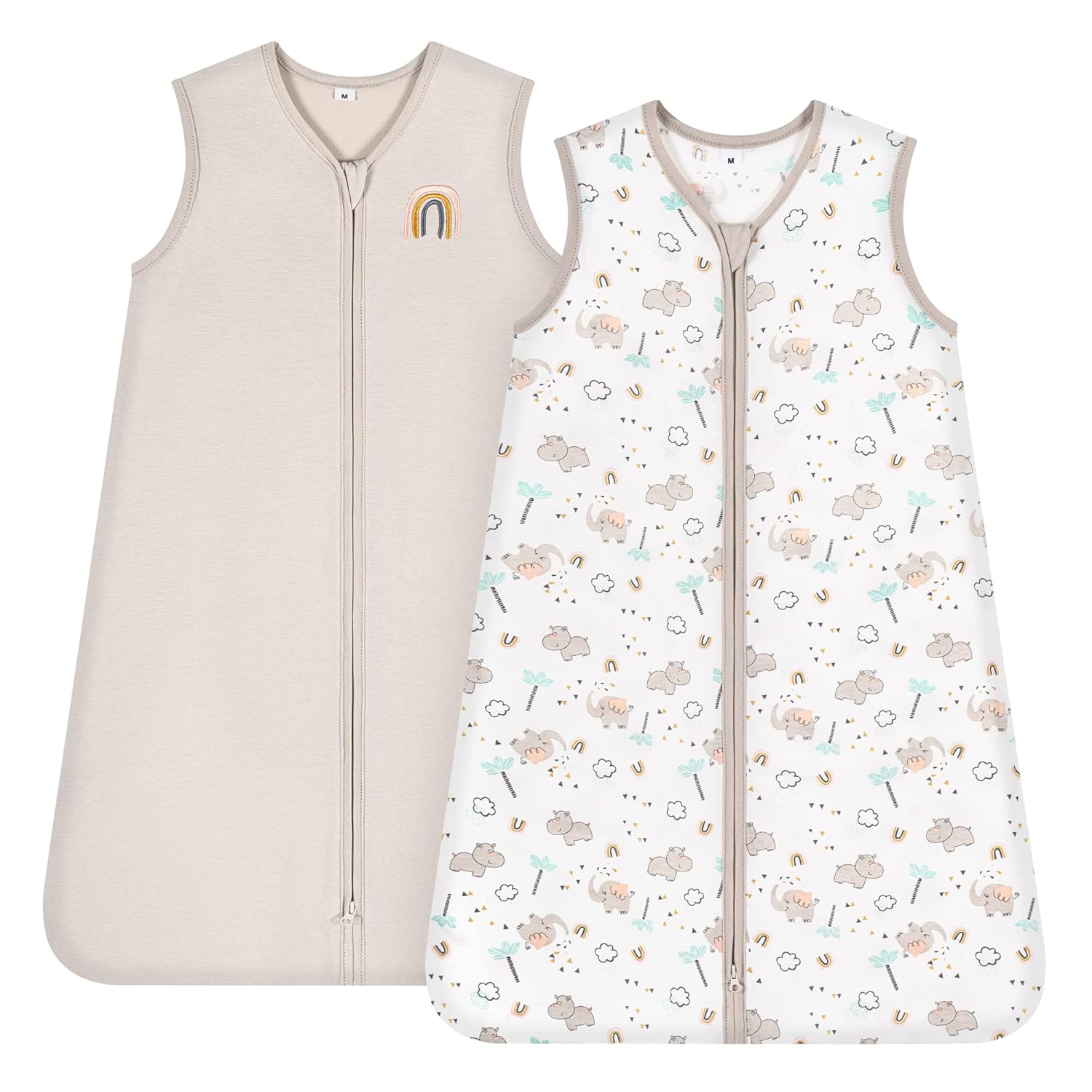 TILLYOU Saco de dormir – Paquete de 2 mantas para bebé con cremallera de 2 vías, saco de dormir extrasuave de algodón sin mangas para bebés, 12-18